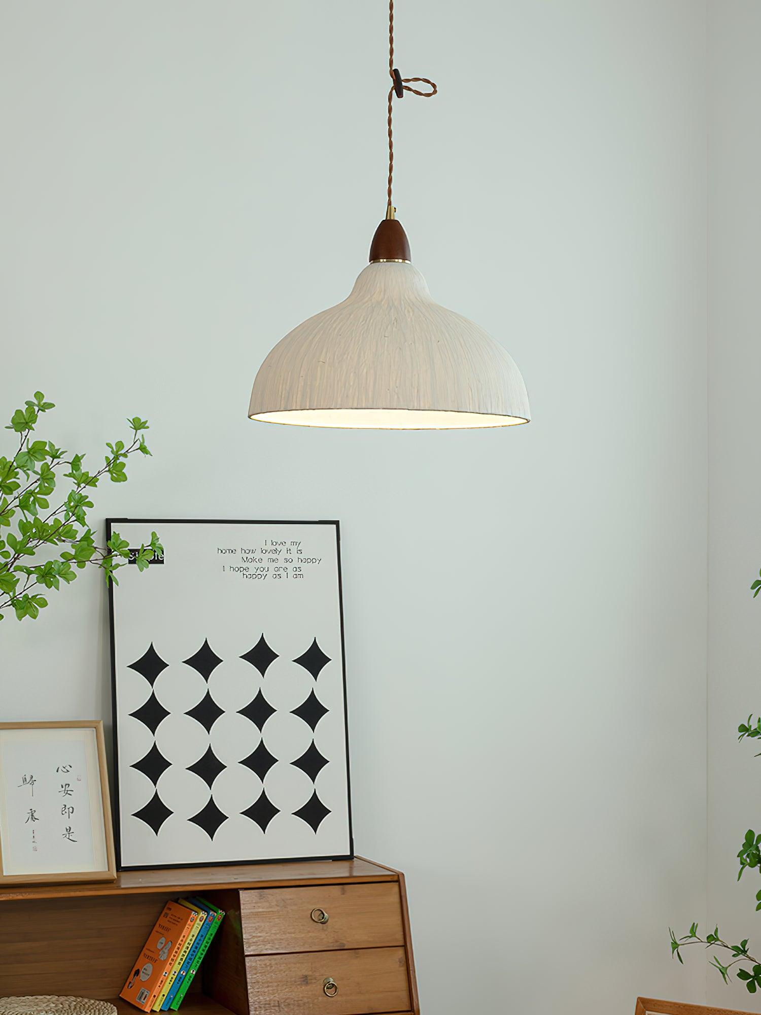 Locan Paper & Wood Pendant Lamp-Neutral Decor