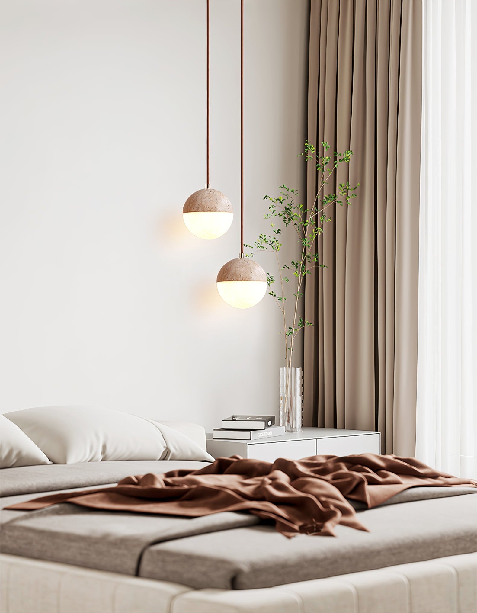 Vendrick Travertine Pendant Light-Neutral Decor