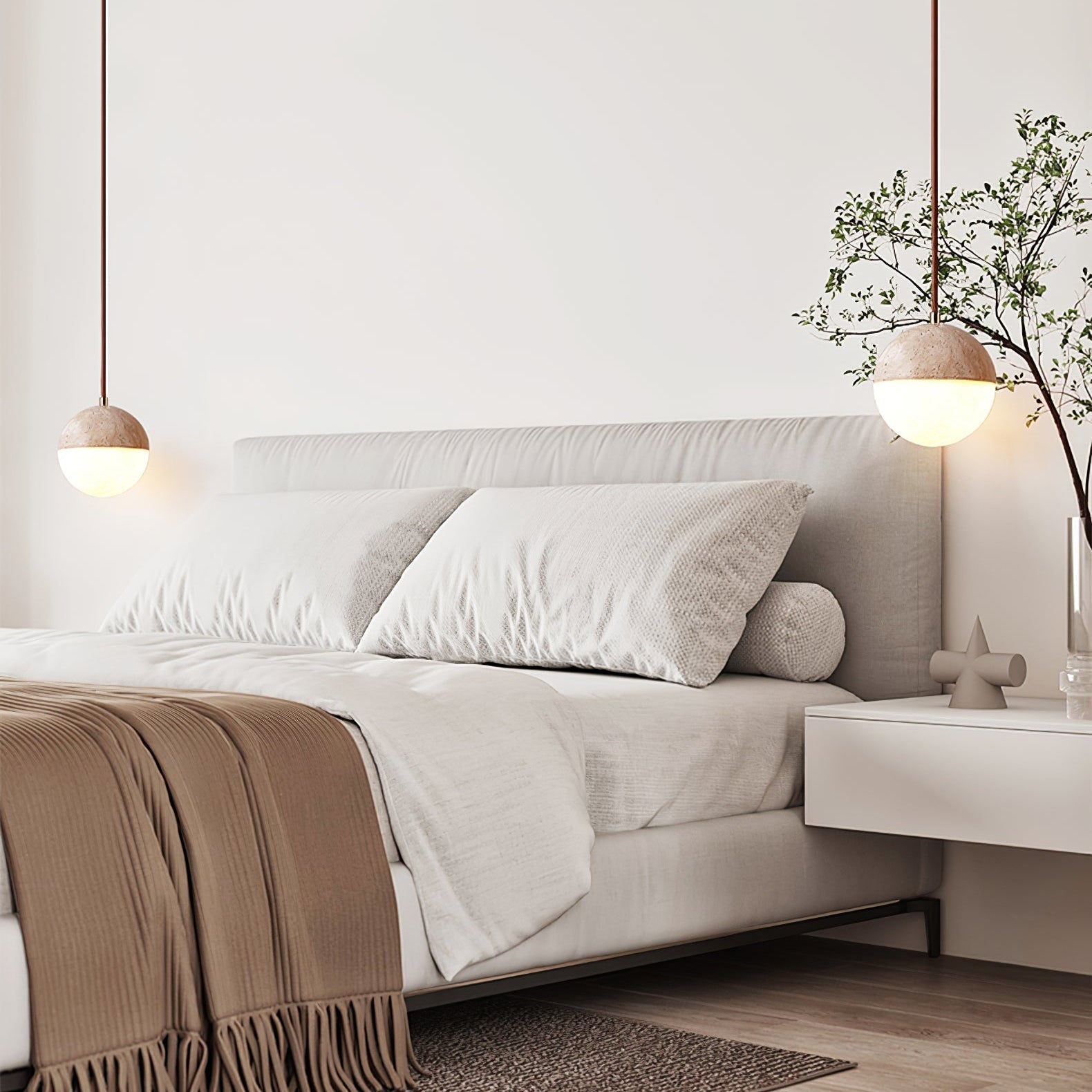 Vendrick Travertine Pendant Light-Neutral Decor