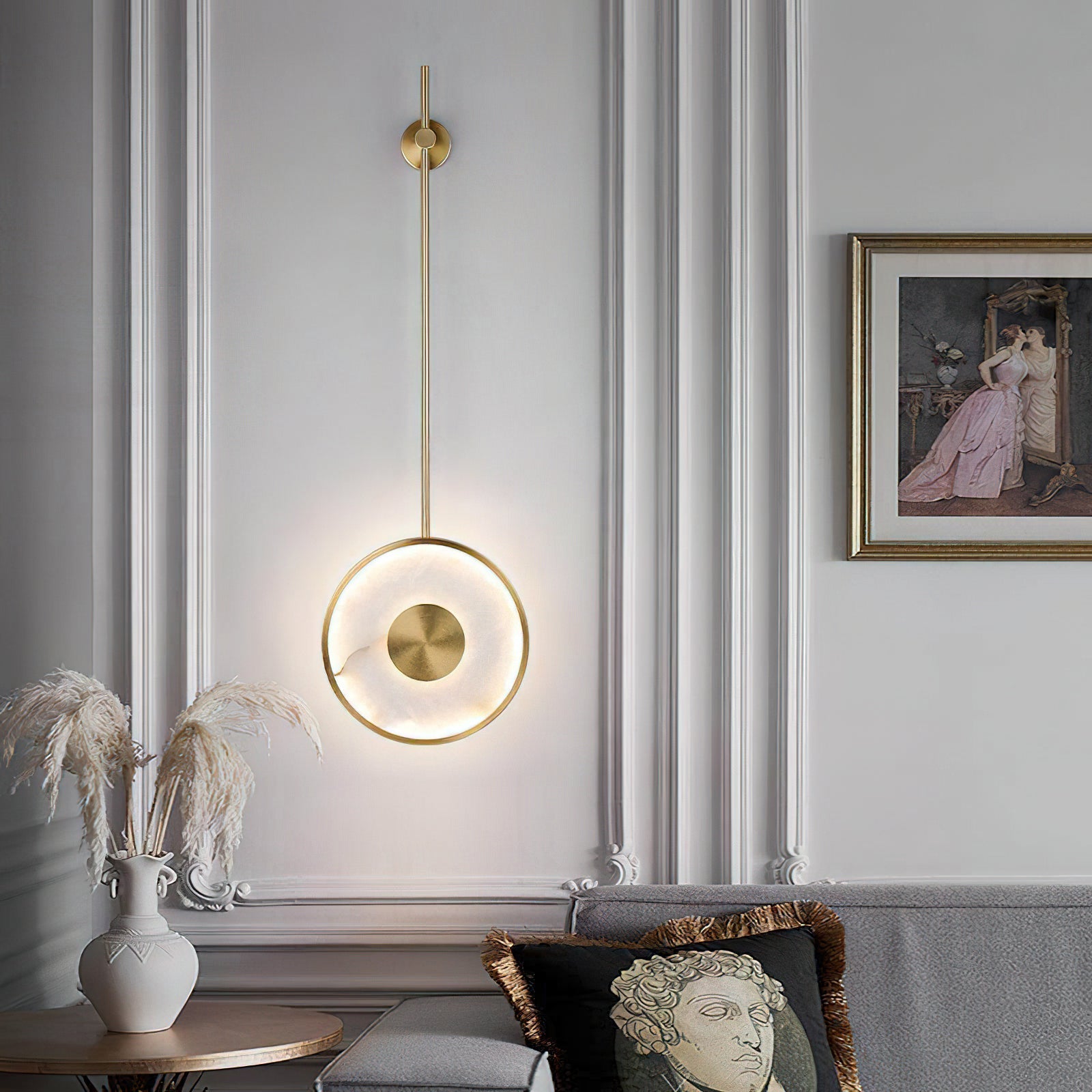 Side profile of the Sorle Alabaster Wall Lamp against a neutral wall.