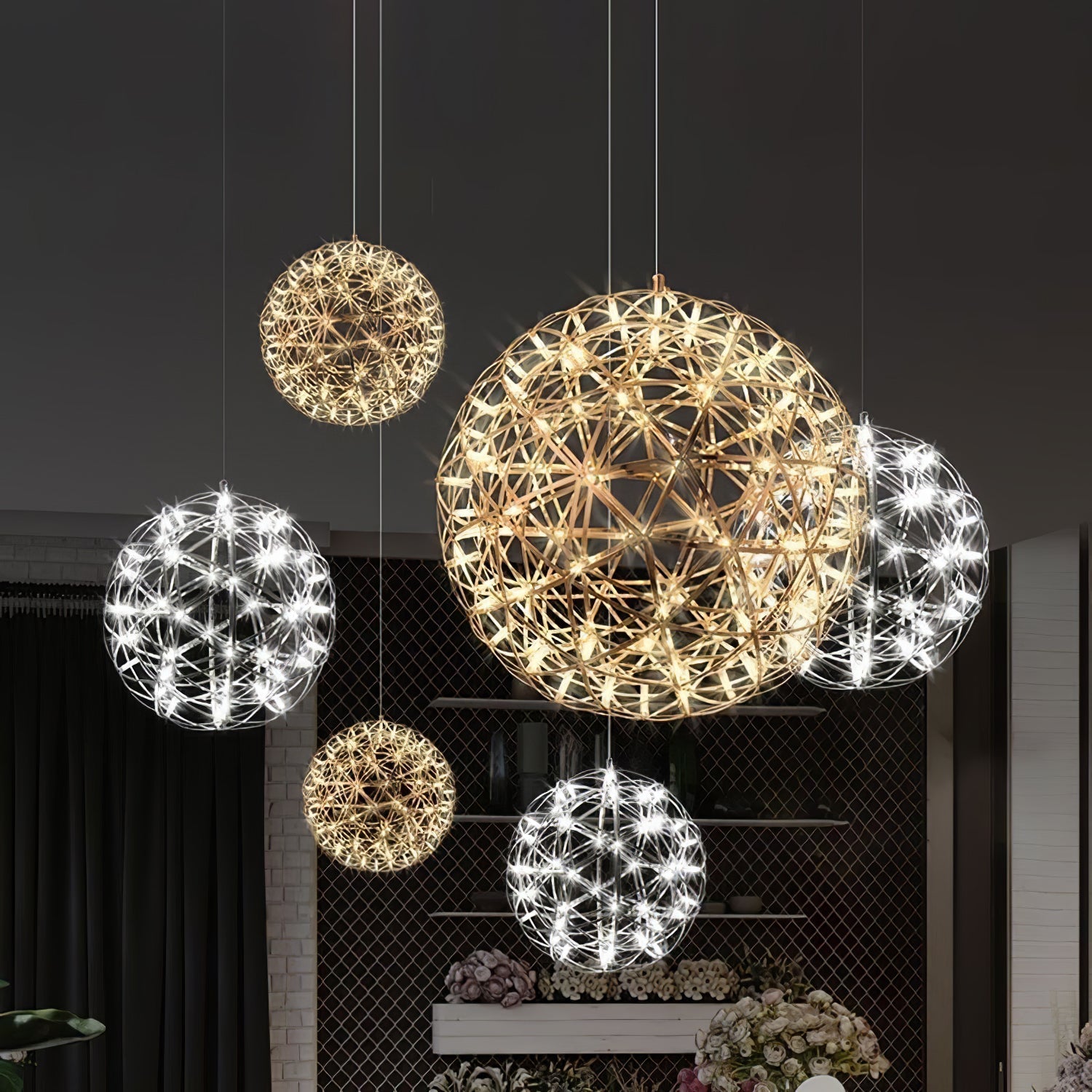 Gold Spark Ball Pendant Light-Neutral Decor