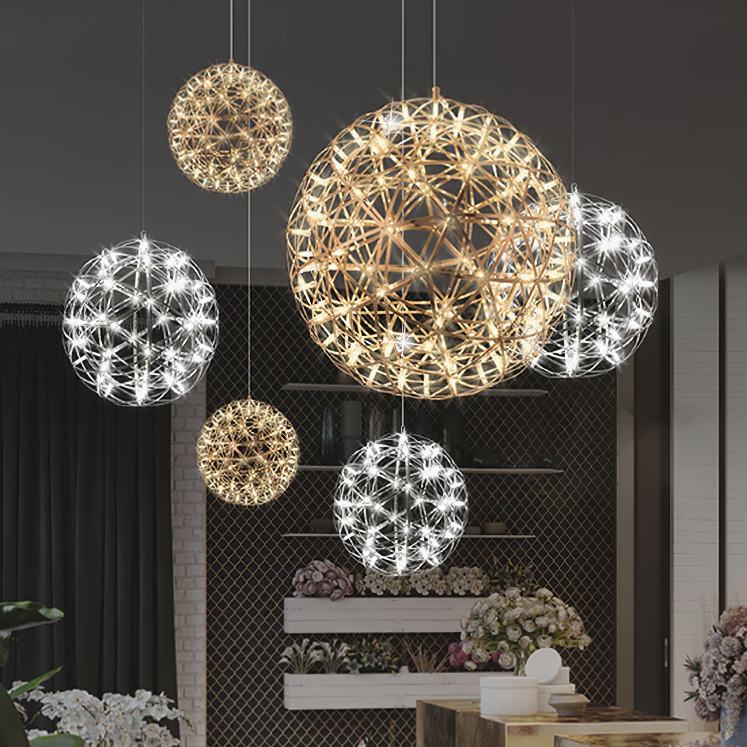 Gold Spark Ball Pendant Light-Neutral Decor