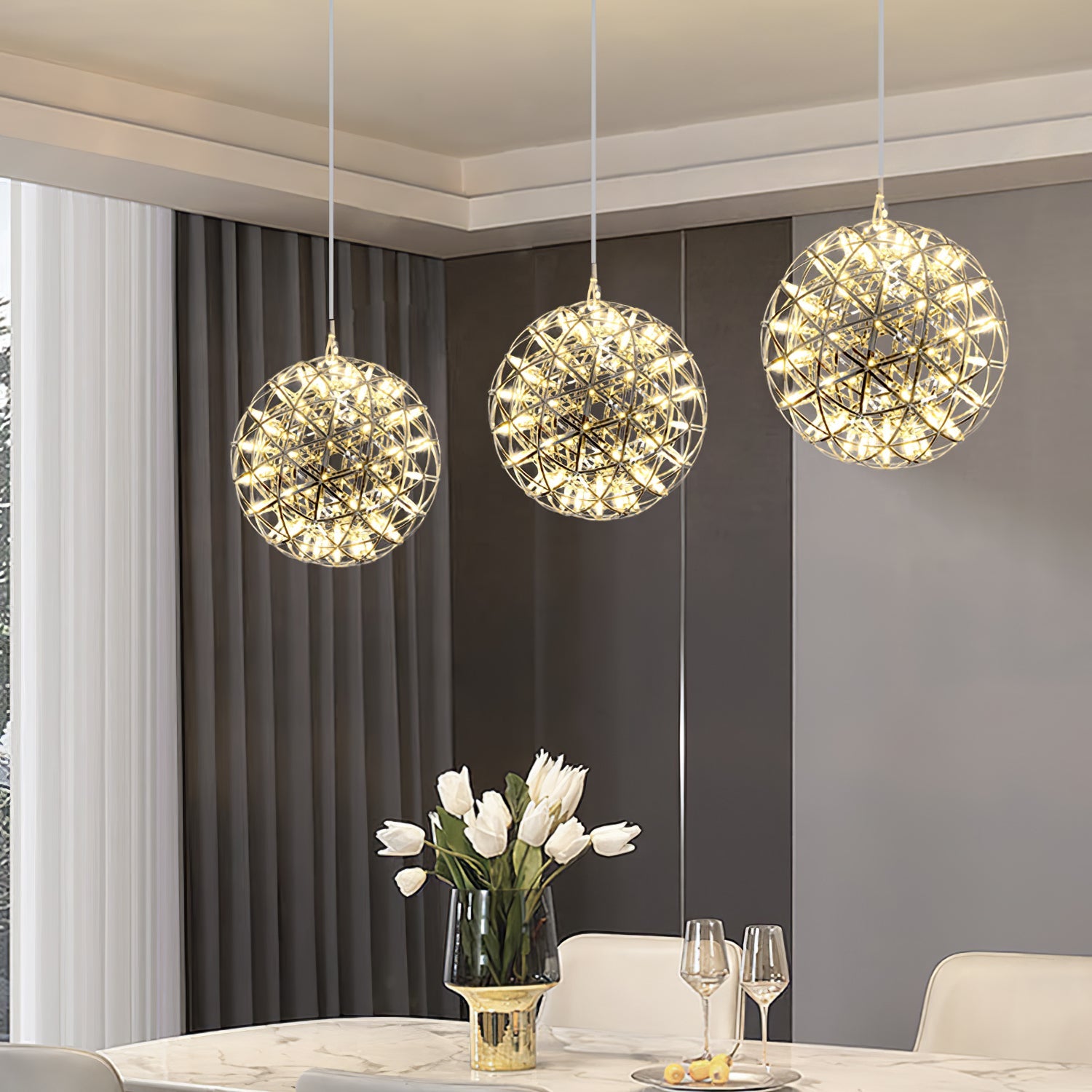 Silver Spark Ball Pendant Light-Neutral Decor