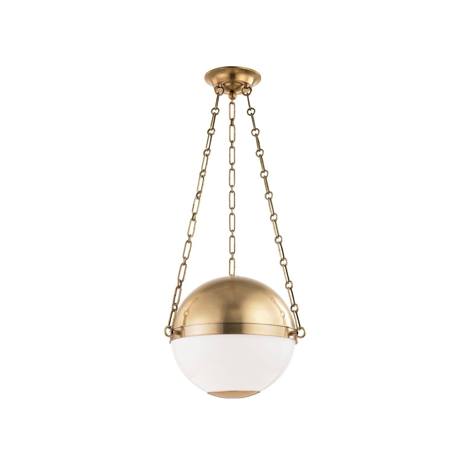 Sphere No.2 Pendant Lamp in brass finish against a white background.