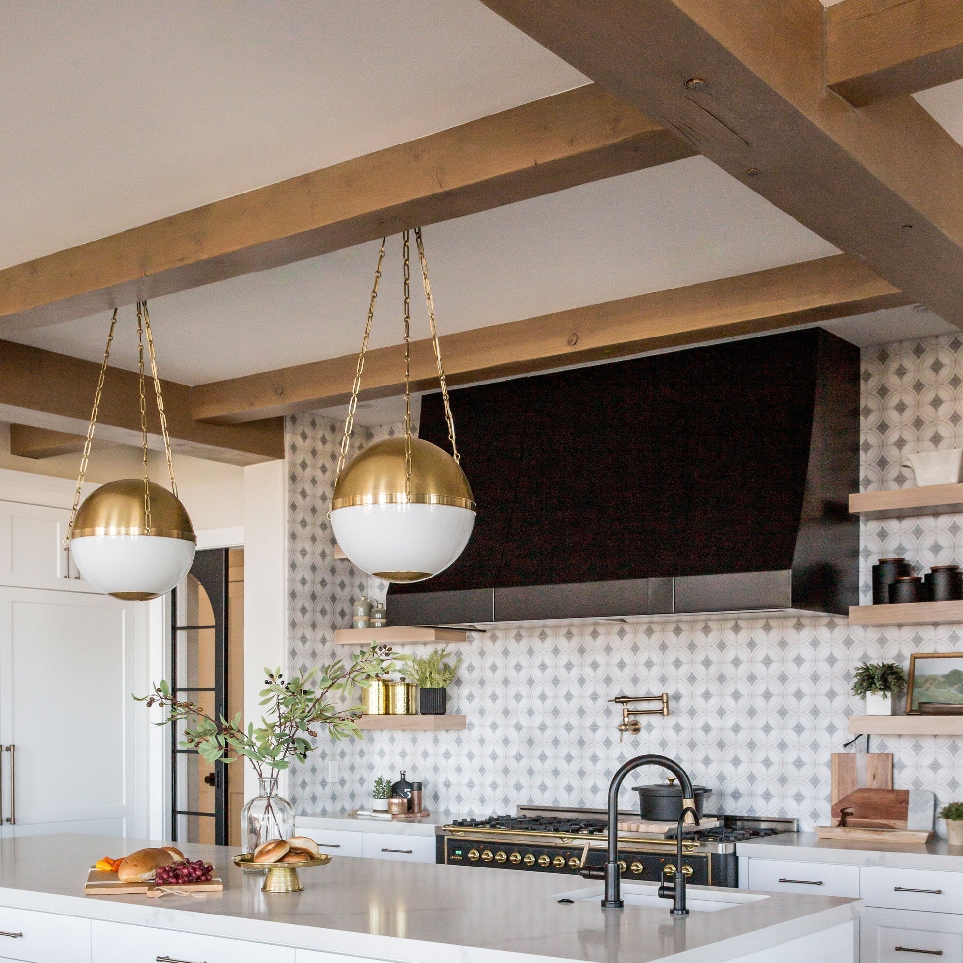 Angled view of the brass Sphere No.2 Pendant Lamp.