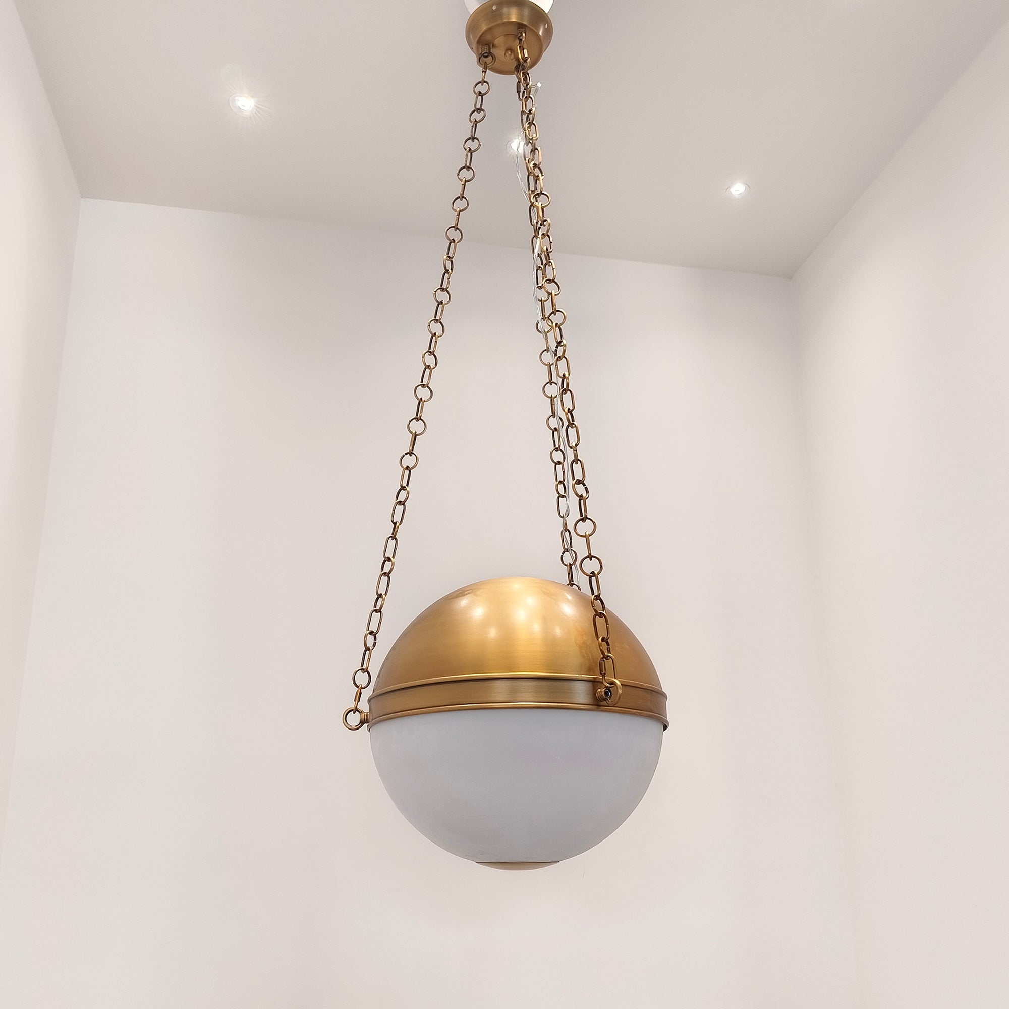 Top view showing the canopy and hanging chain of the Sphere No.2 Pendant.