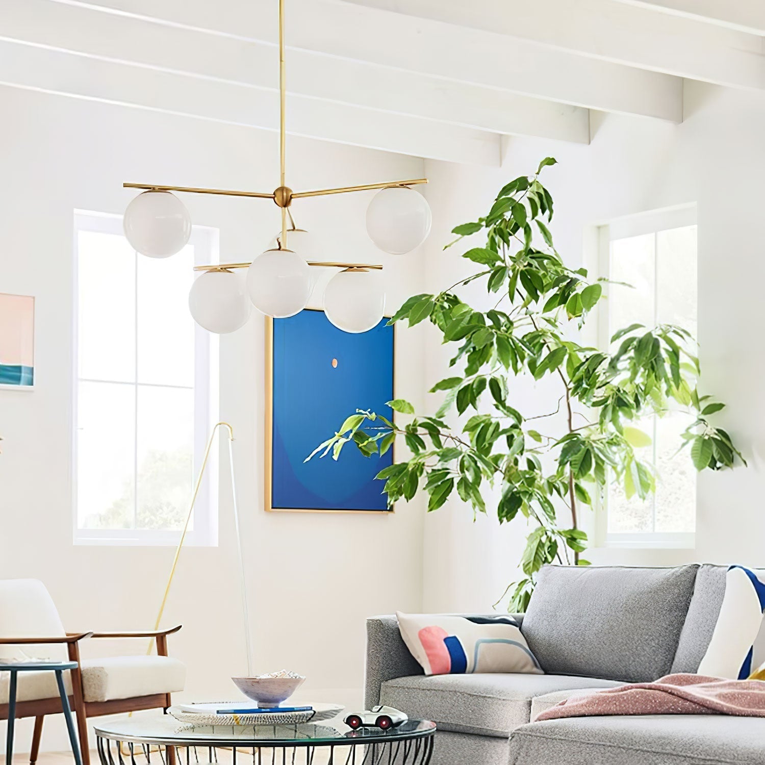 Lustra Chandelier Sphere & Stem Modern Gold LED-Neutral Decor