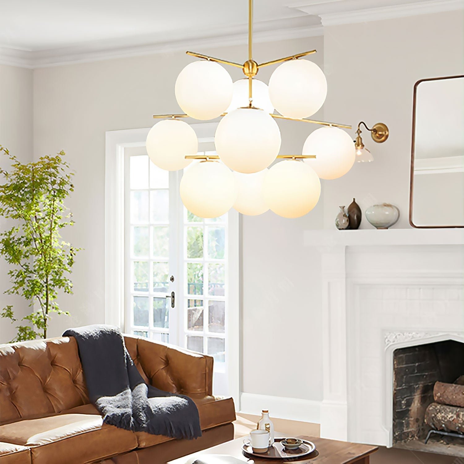 Lustra Chandelier Sphere & Stem Modern Gold LED-Neutral Decor