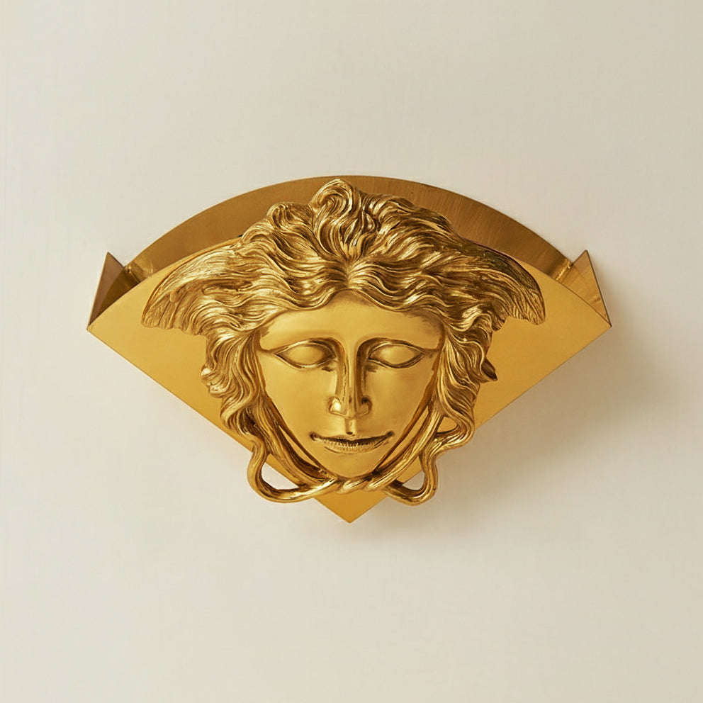 A different angle of the Sphinx Brass Wall Lamp in a hallway setting.