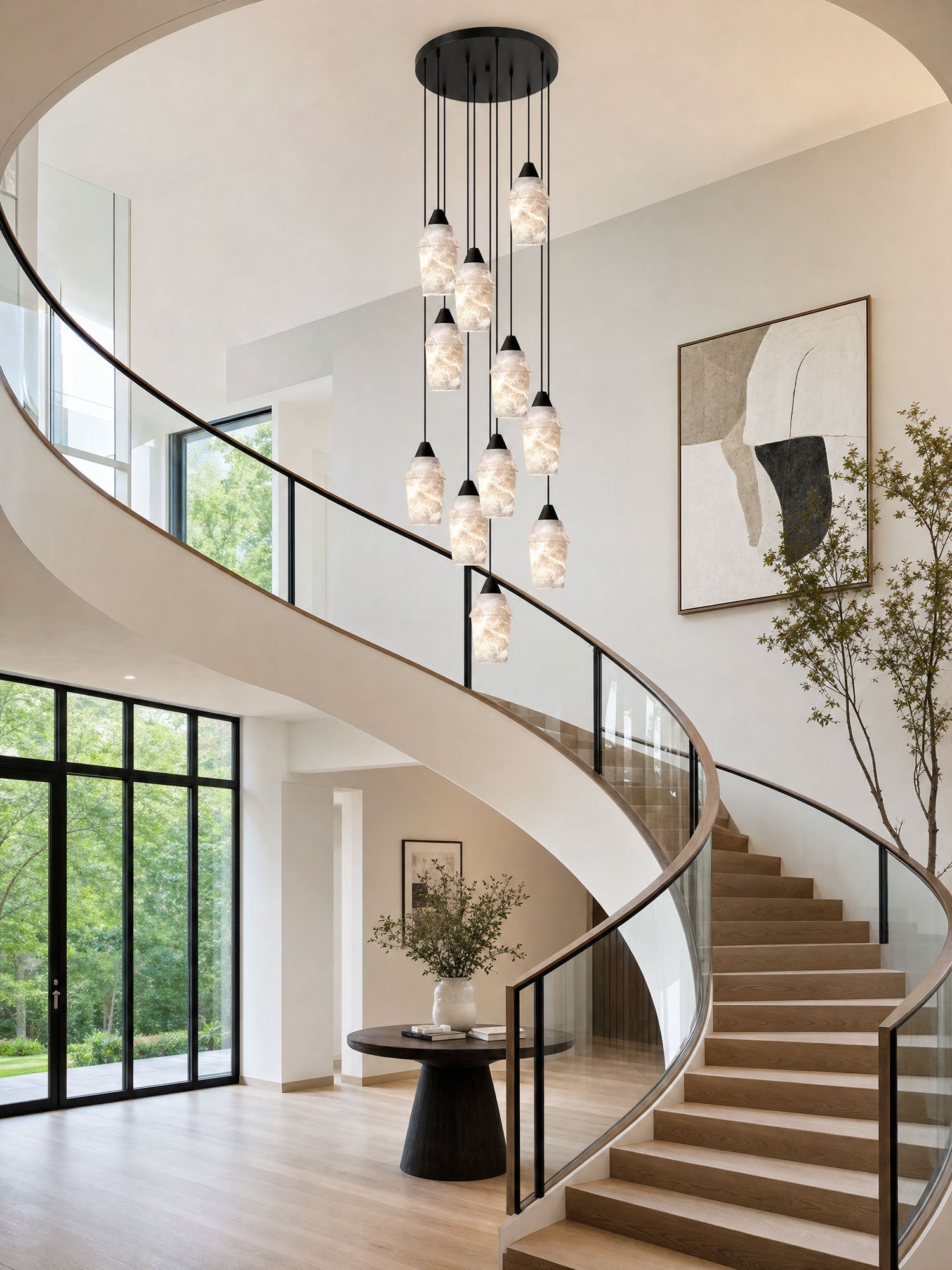 Spindle Alabaster Cluster Chandelier-Neutral Decor