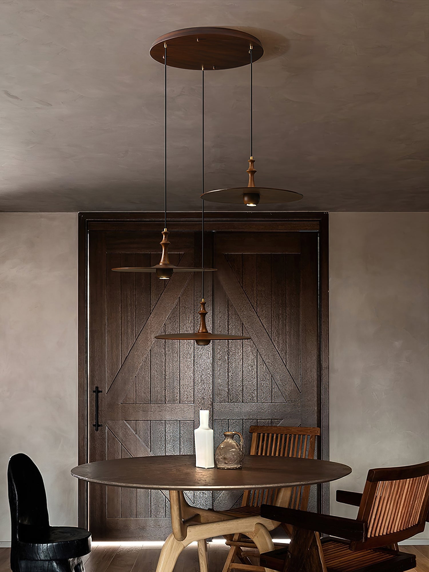 Syrinyra Sculptural Wood Disc Pendant Light-Neutral Decor