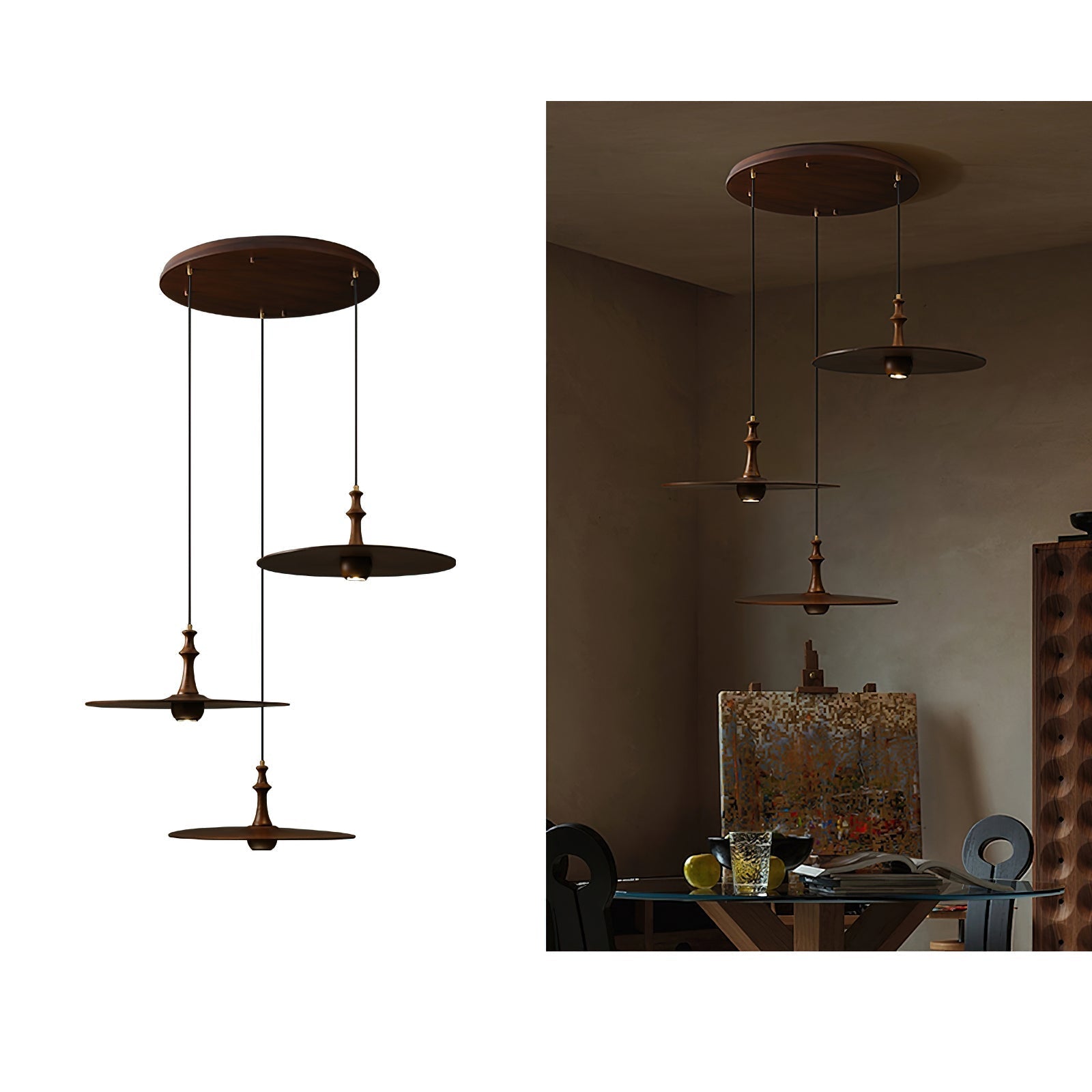 Syrinyra Sculptural Wood Disc Pendant Light-Neutral Decor