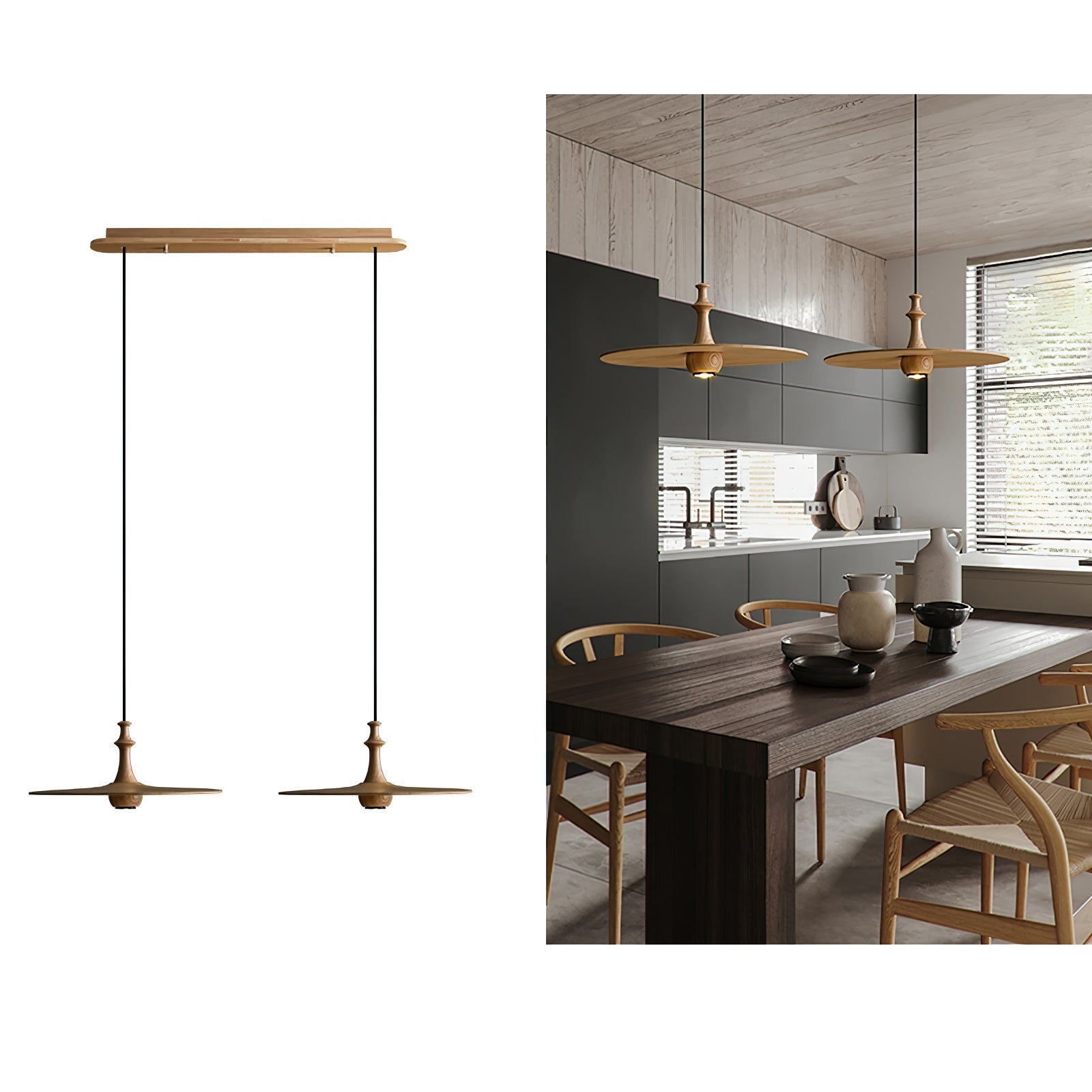 Syrinyra Sculptural Wood Disc Pendant Light-Neutral Decor