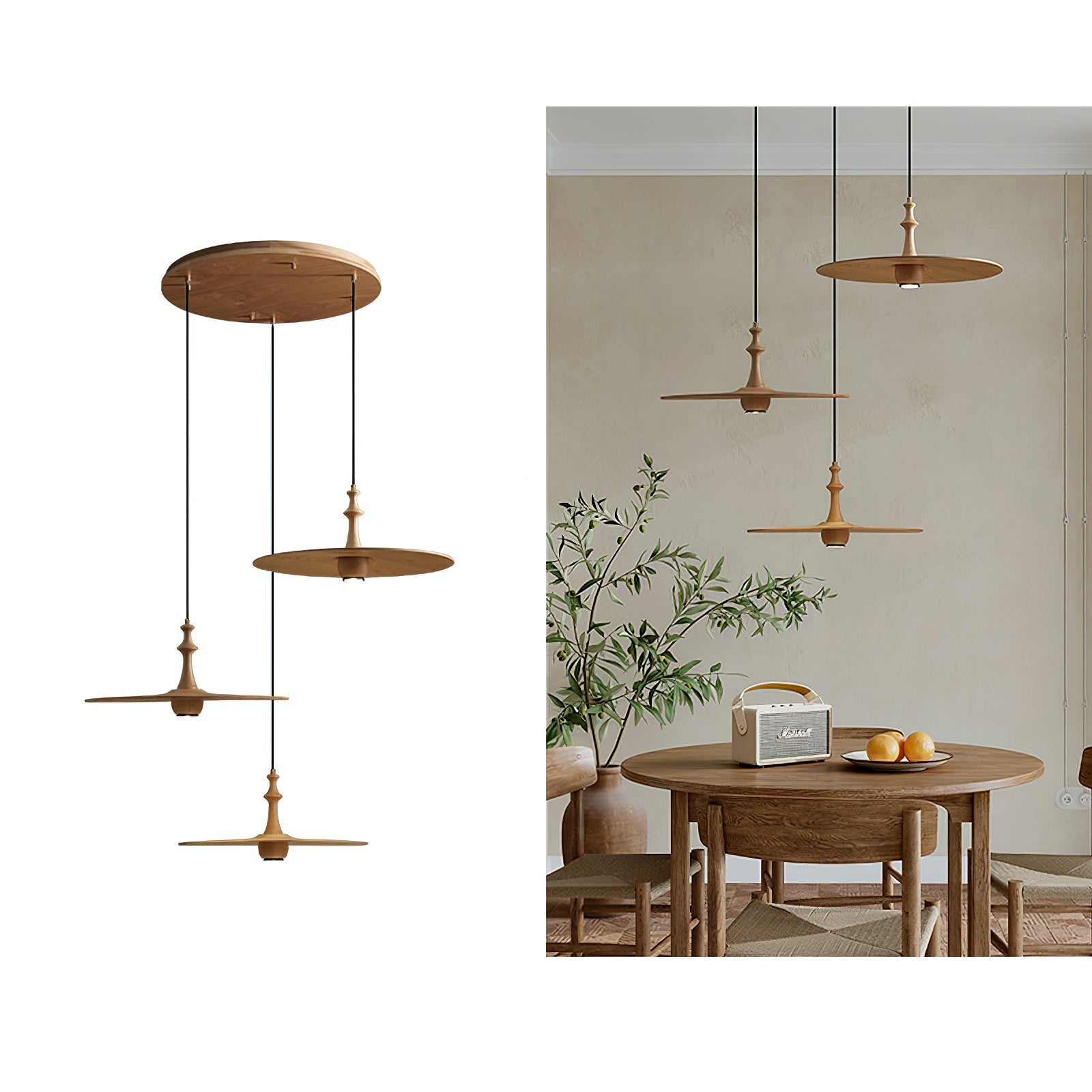Syrinyra Sculptural Wood Disc Pendant Light-Neutral Decor