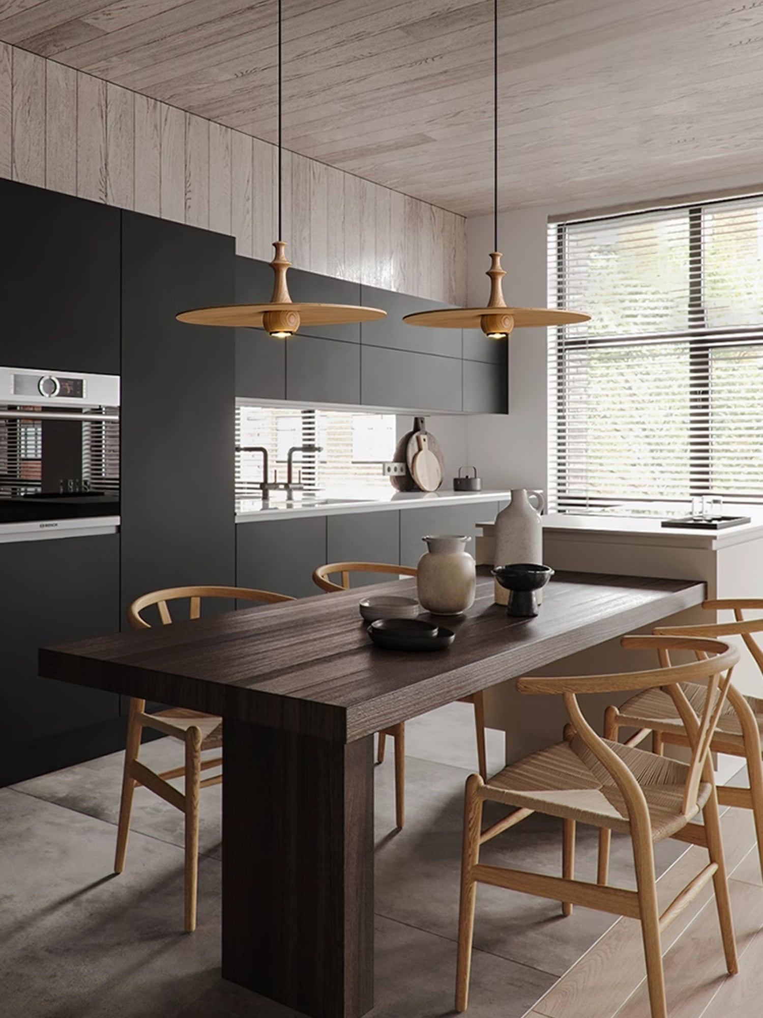 Syrinyra Sculptural Wood Disc Pendant Light-Neutral Decor