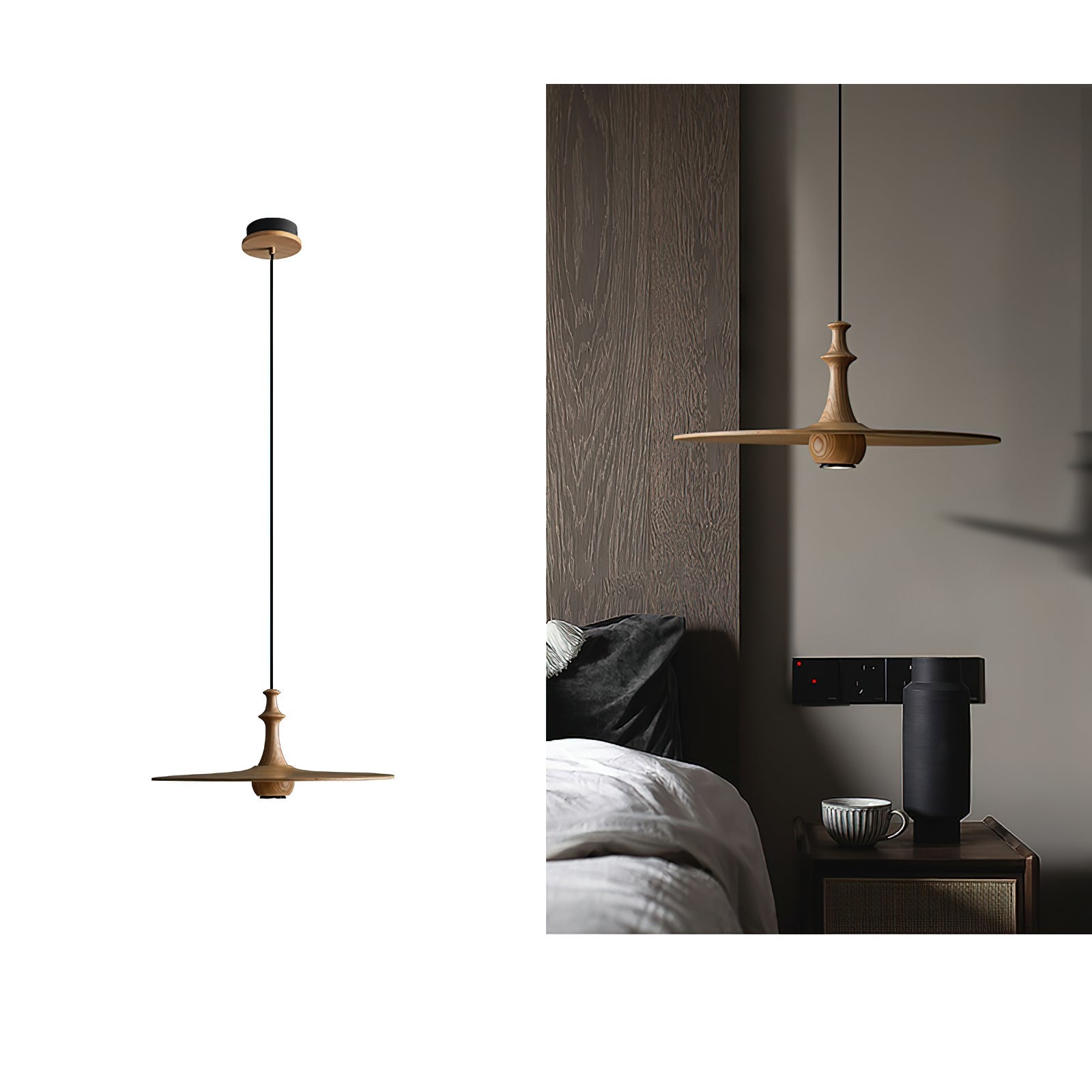 Syrinyra Sculptural Wood Disc Pendant Light-Neutral Decor