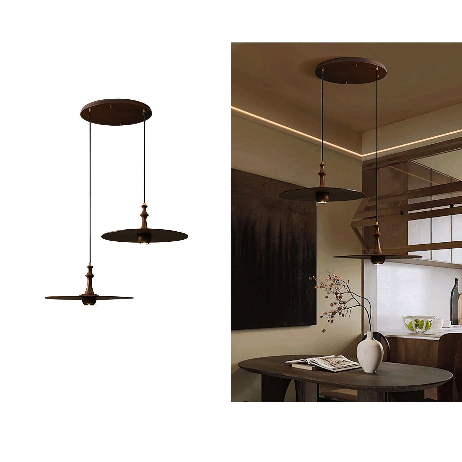 Syrinyra Sculptural Wood Disc Pendant Light-Neutral Decor