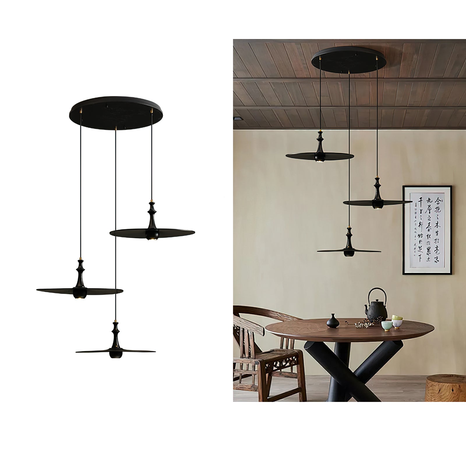 Syrinyra Sculptural Wood Disc Pendant Light-Neutral Decor
