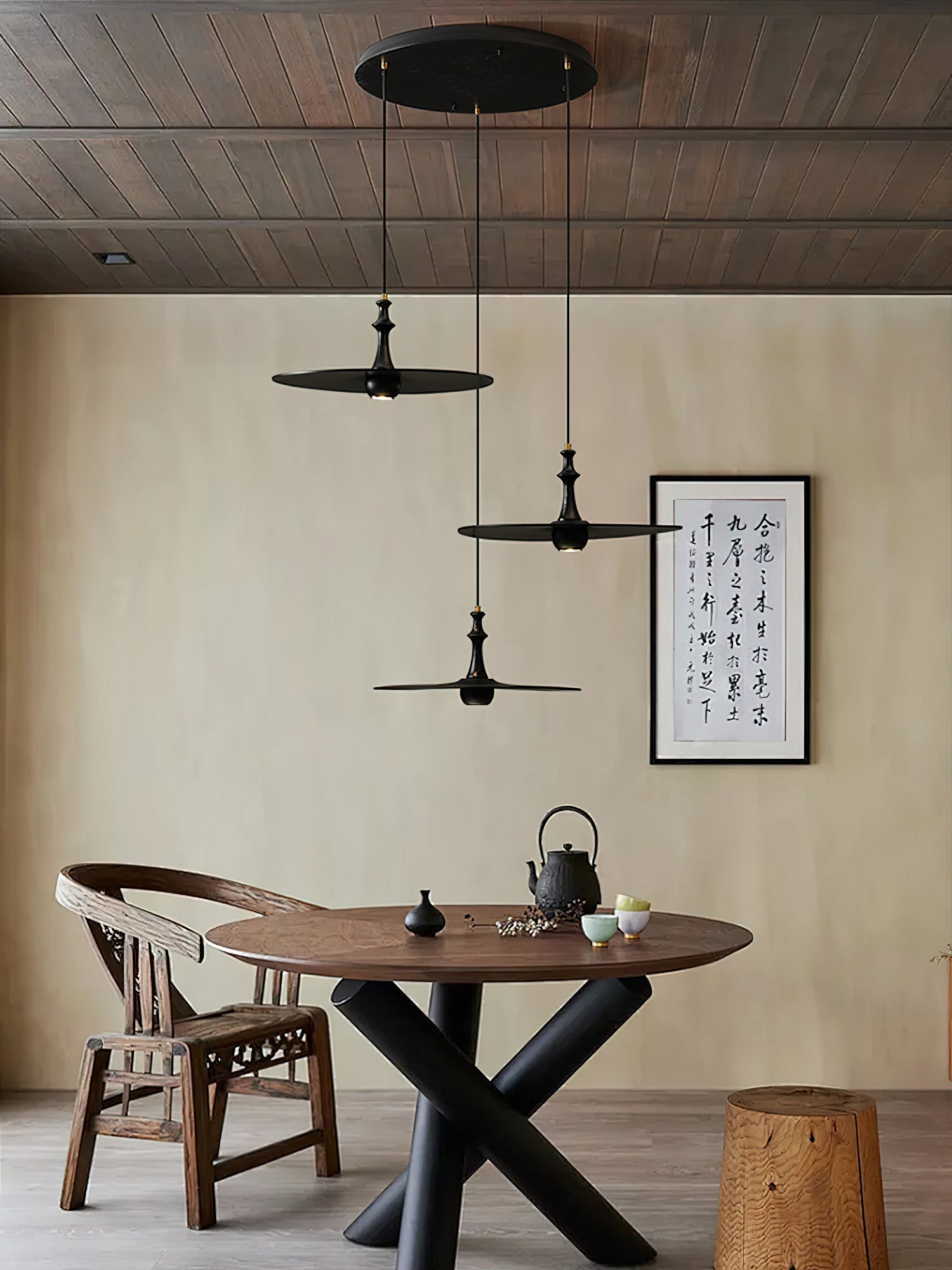Syrinyra Sculptural Wood Disc Pendant Light-Neutral Decor