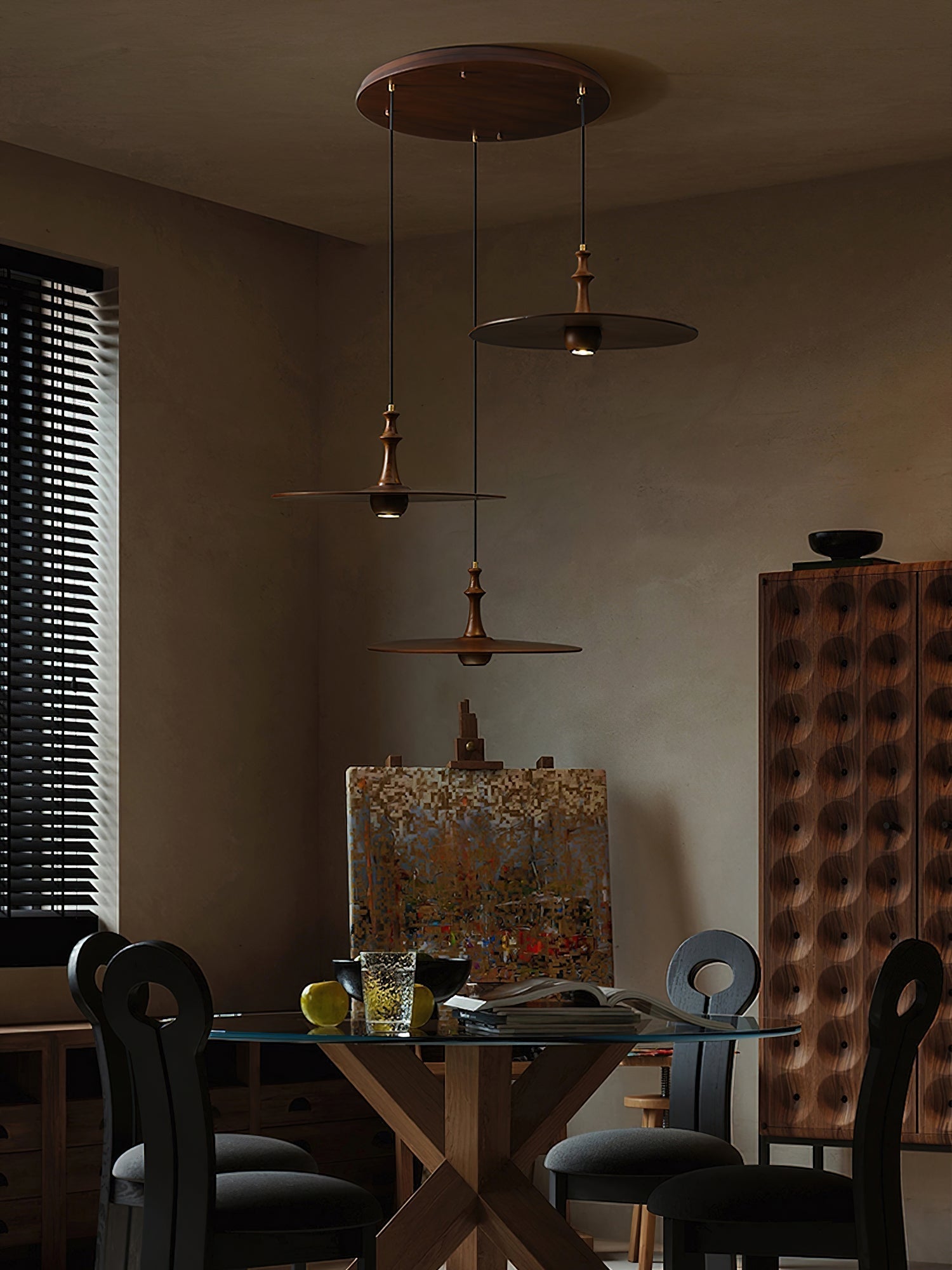 Syrinyra Sculptural Wood Disc Pendant Light-Neutral Decor