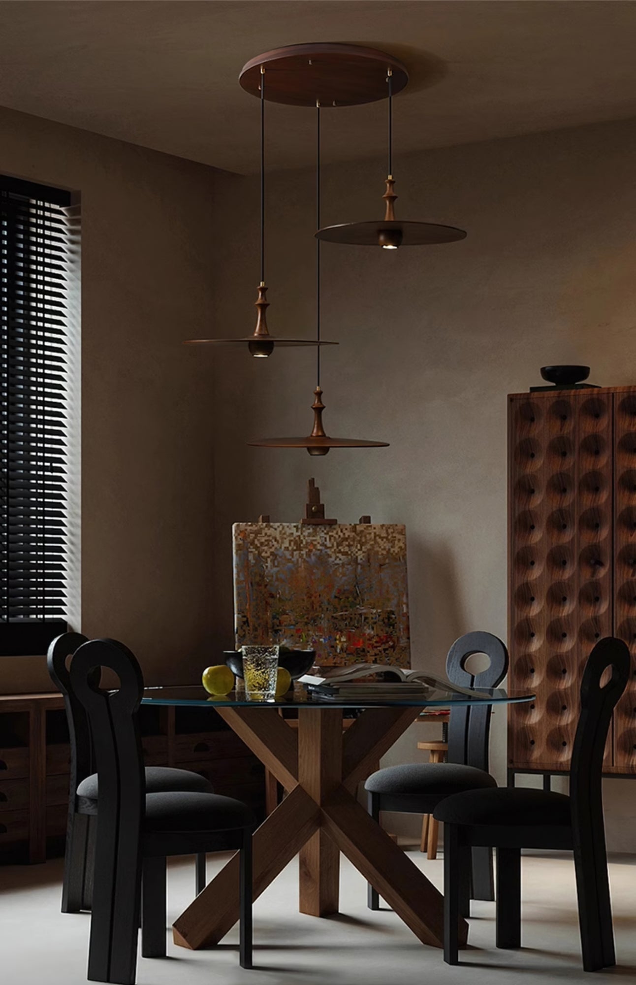 Syrinyra Sculptural Wood Disc Pendant Light-Neutral Decor
