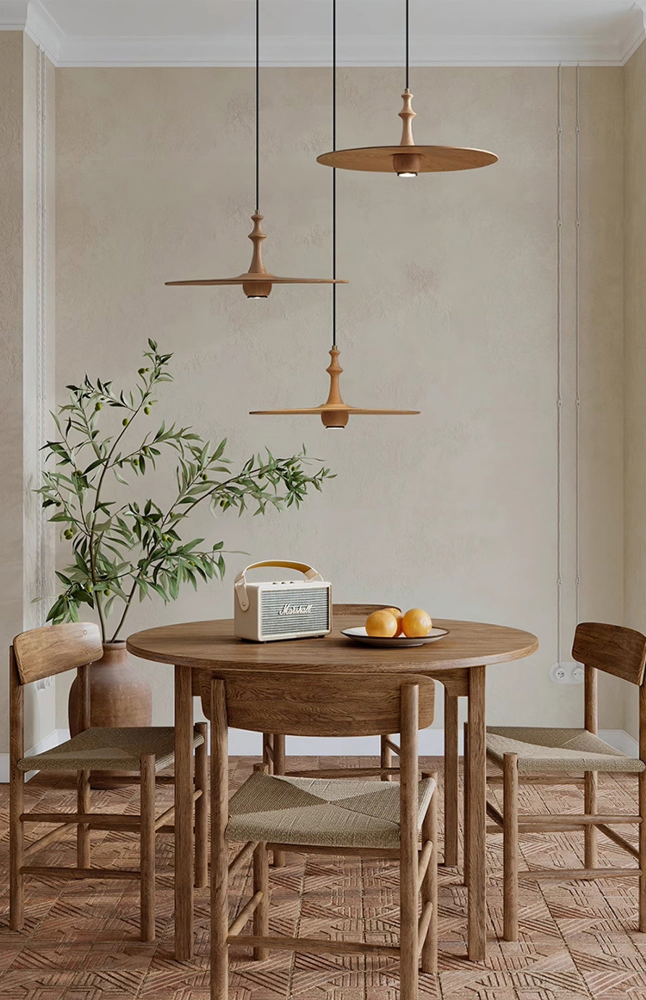 Syrinyra Sculptural Wood Disc Pendant Light-Neutral Decor