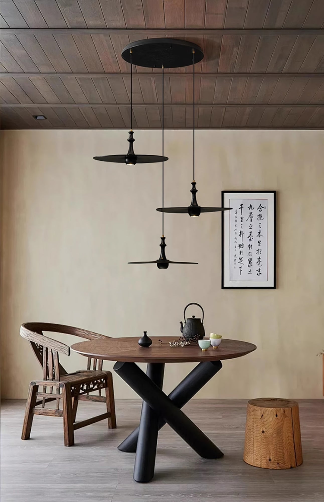 Syrinyra Sculptural Wood Disc Pendant Light-Neutral Decor