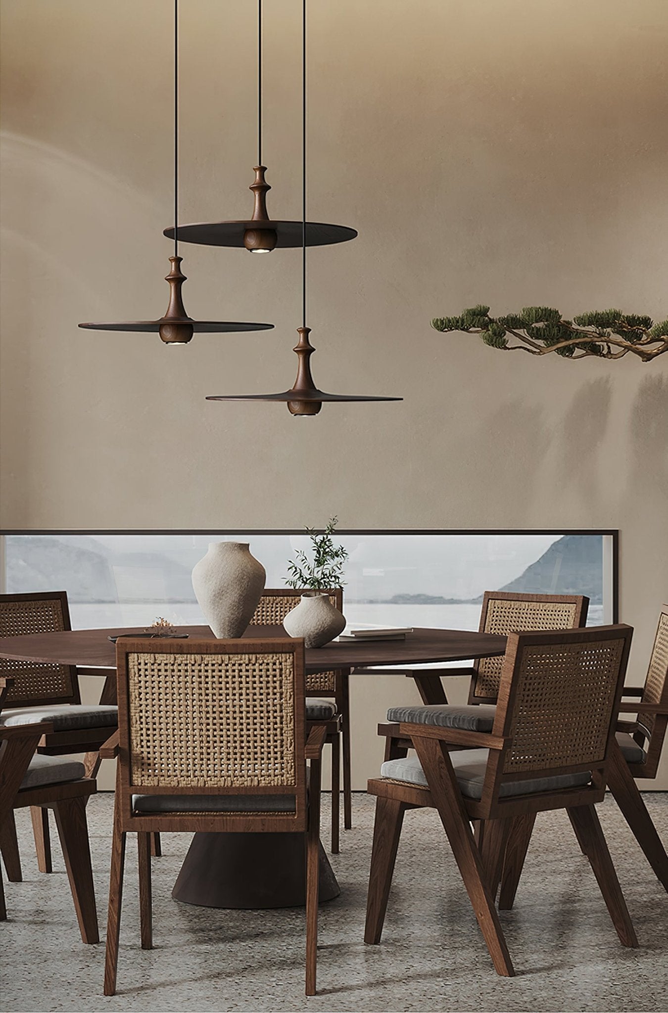 Syrinyra Sculptural Wood Disc Pendant Light-Neutral Decor
