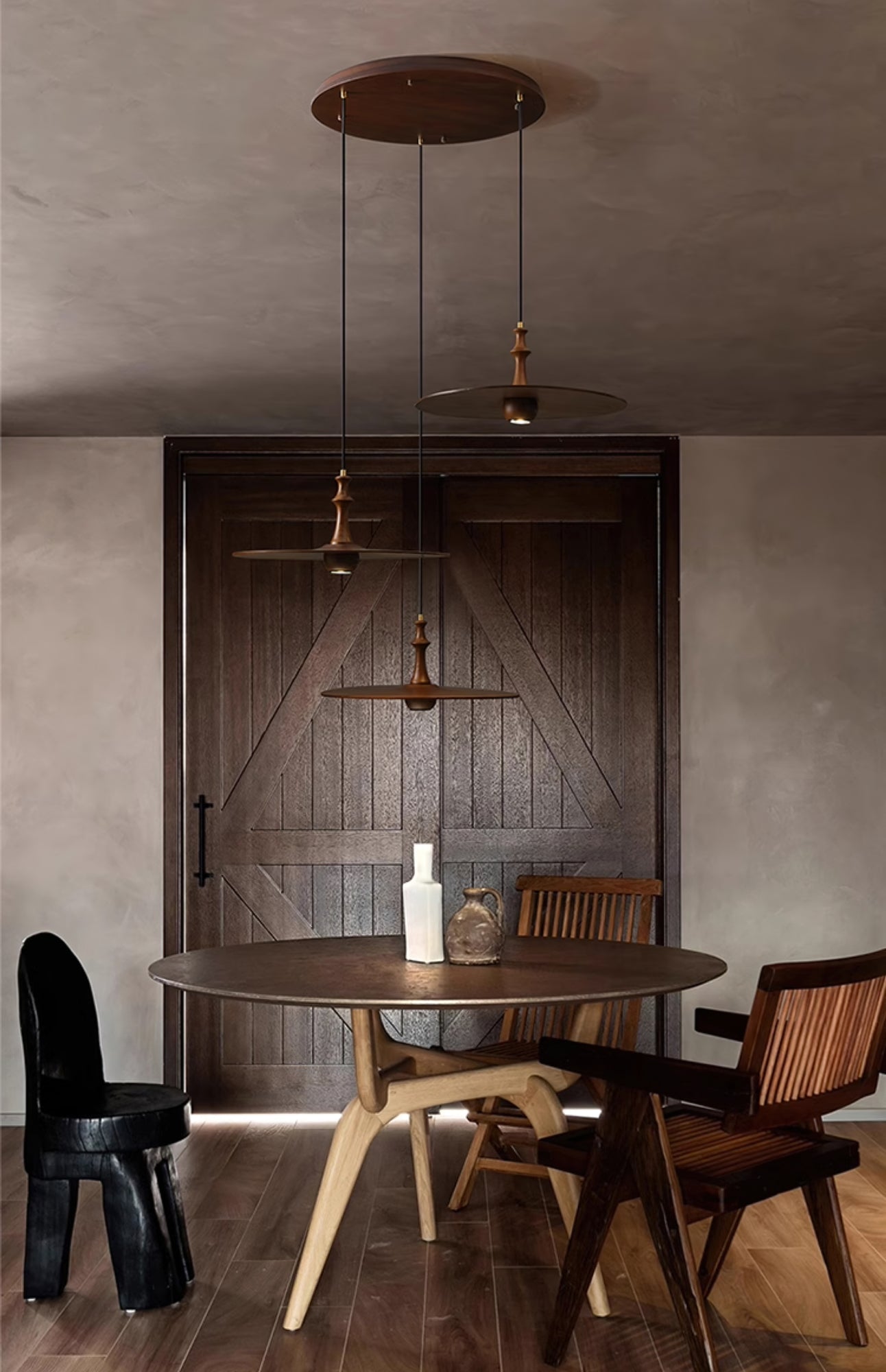 Syrinyra Sculptural Wood Disc Pendant Light-Neutral Decor