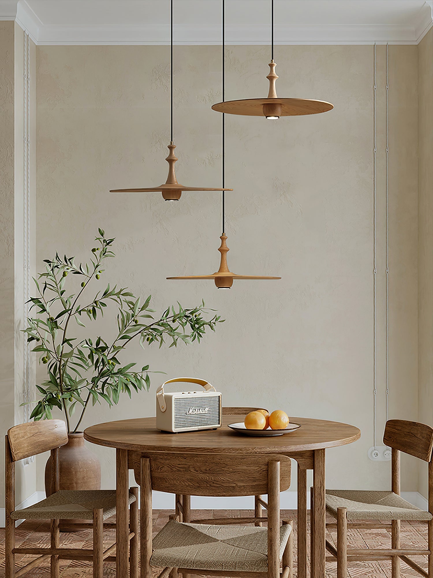 Syrinyra Sculptural Wood Disc Pendant Light-Neutral Decor