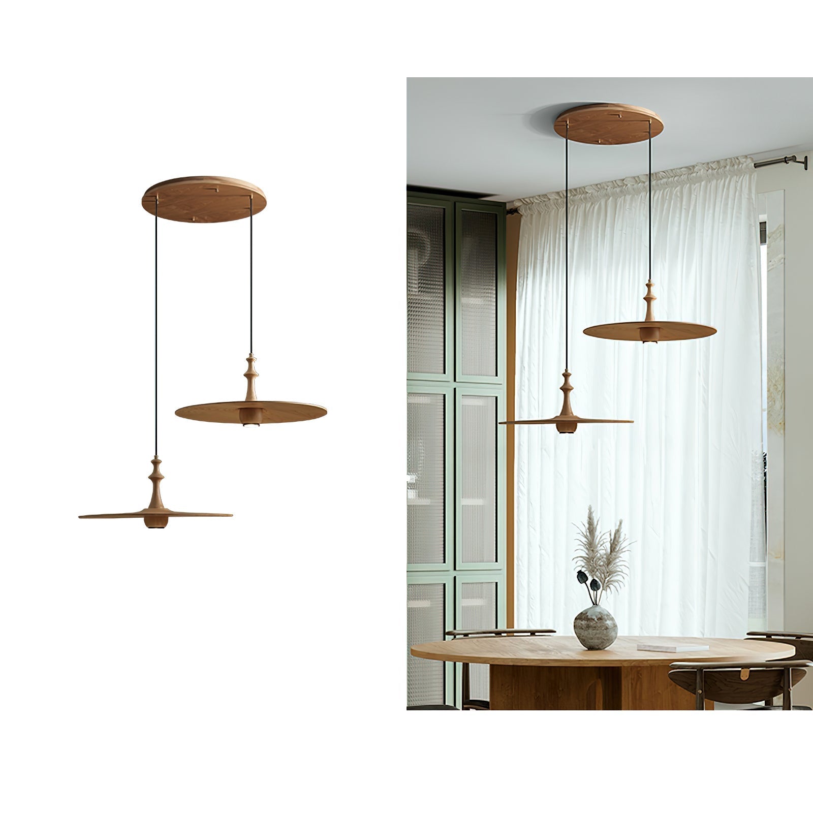 Syrinyra Sculptural Wood Disc Pendant Light-Neutral Decor