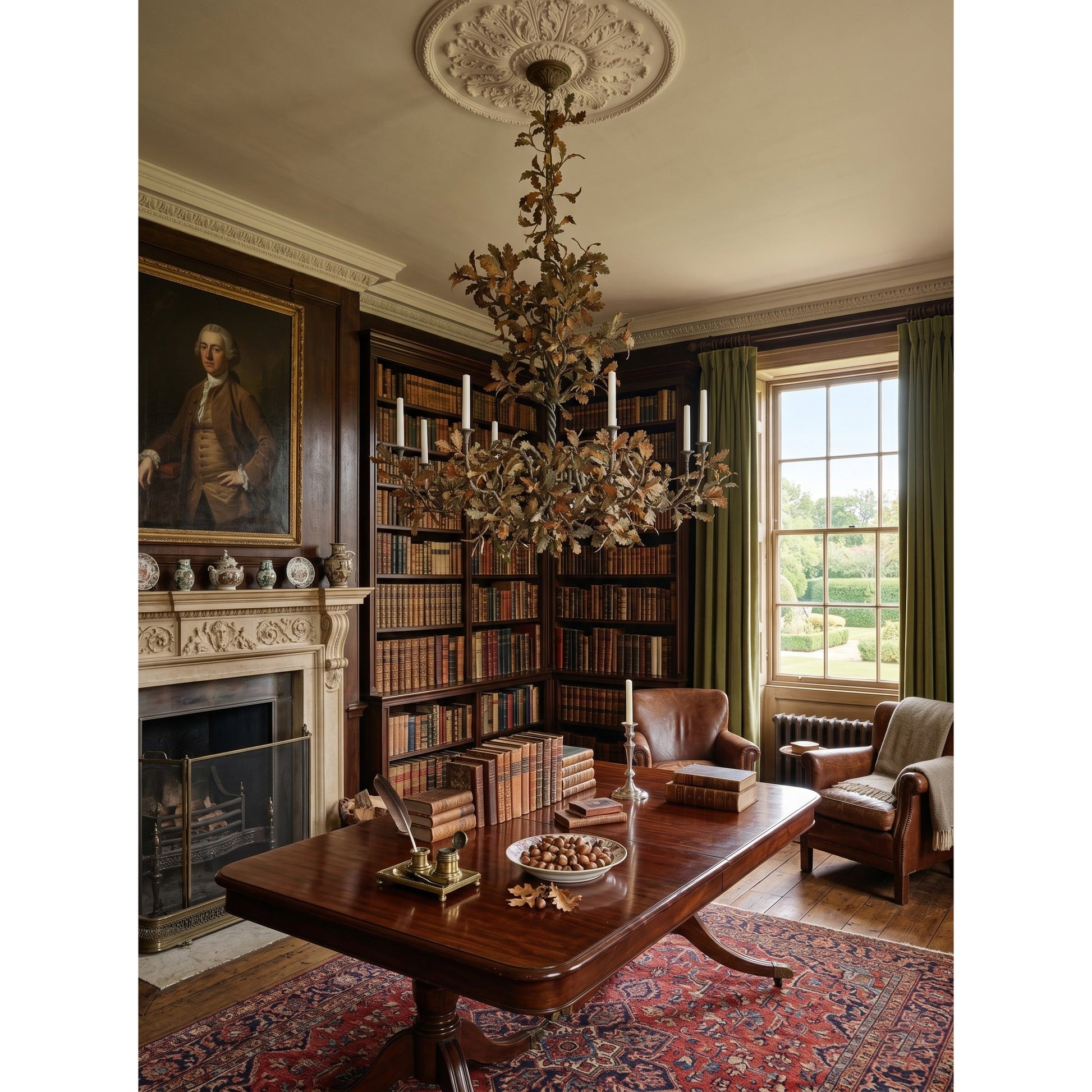 Side profile of the sculptural Spring Oak Tree Chandelier.