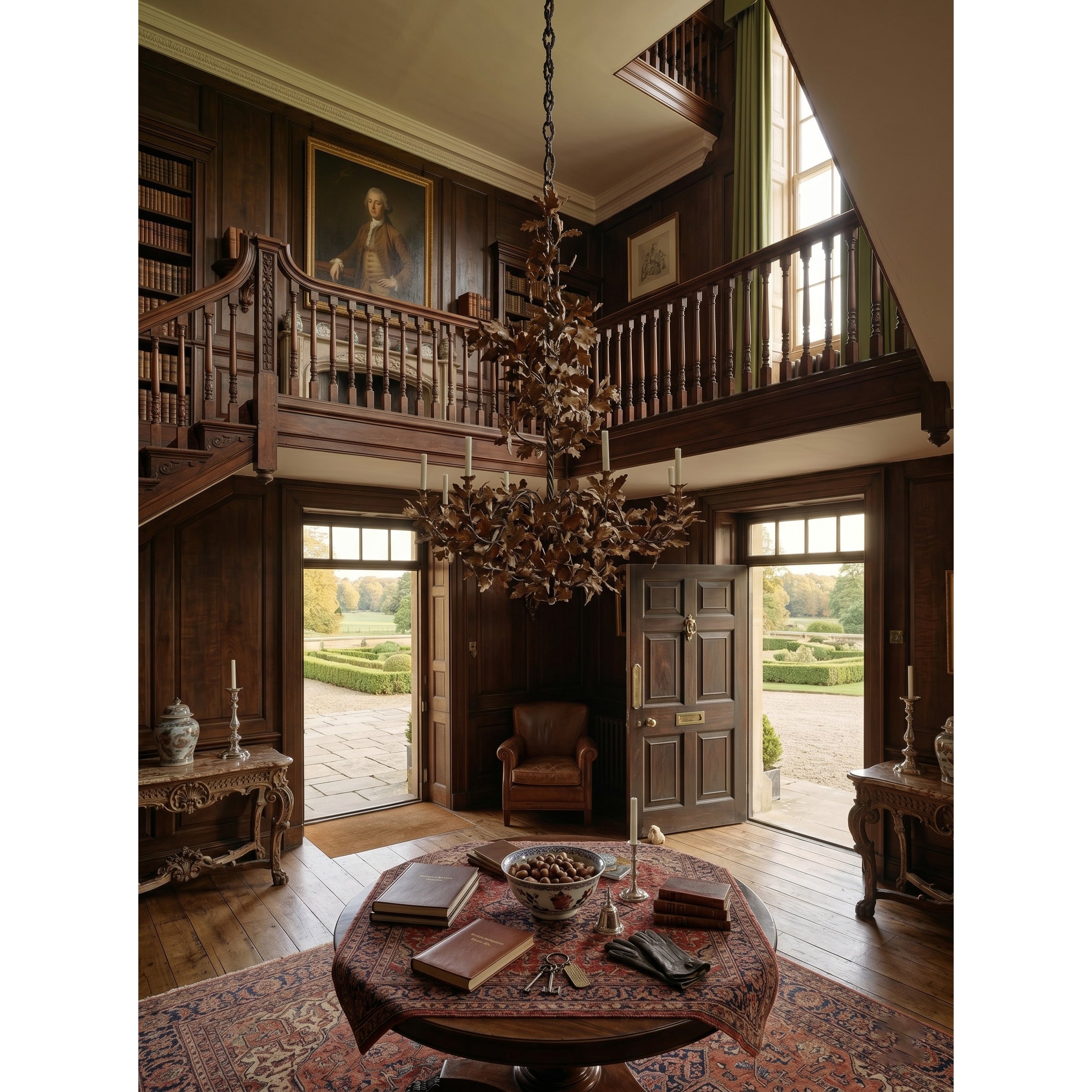 The Spring Oak Tree Chandelier unlit, showcasing its sculptural form.