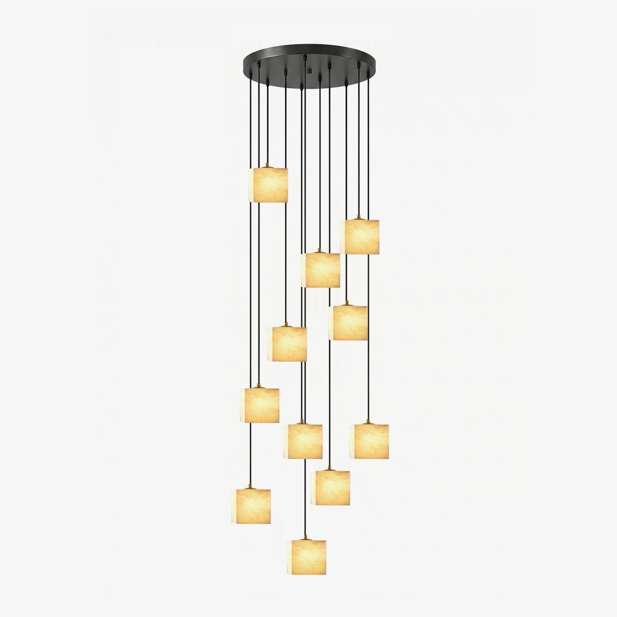 Square Alabaster Staircase Chandelier-Neutral Decor