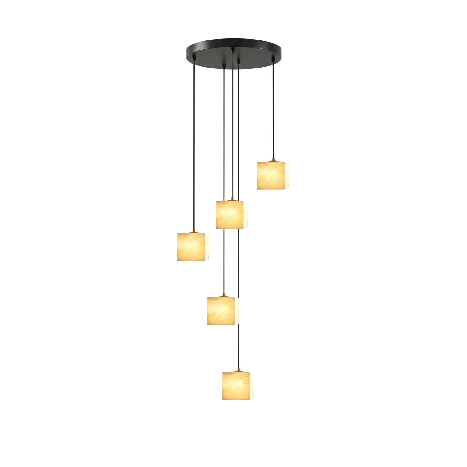 Square Alabaster Staircase Chandelier-Neutral Decor
