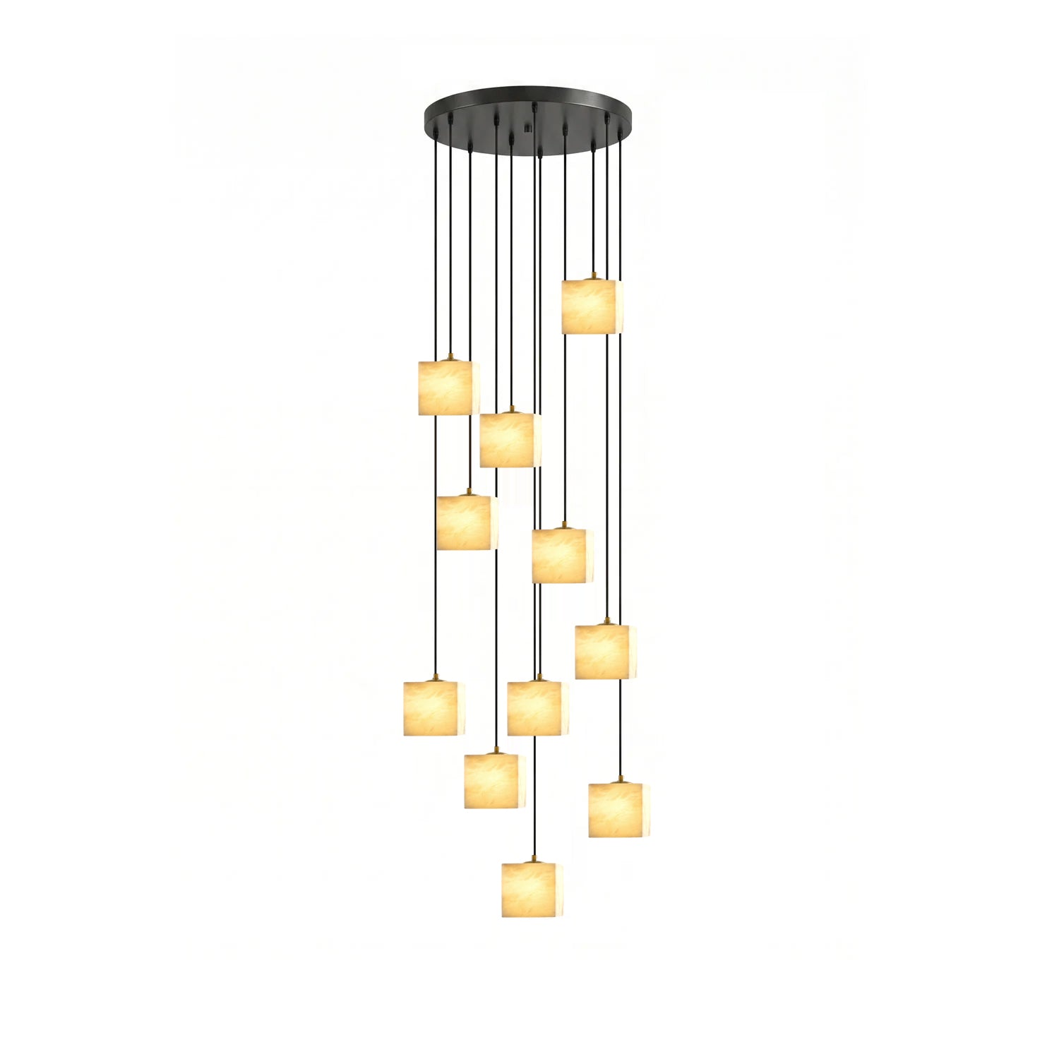 Square Alabaster Staircase Chandelier-Neutral Decor