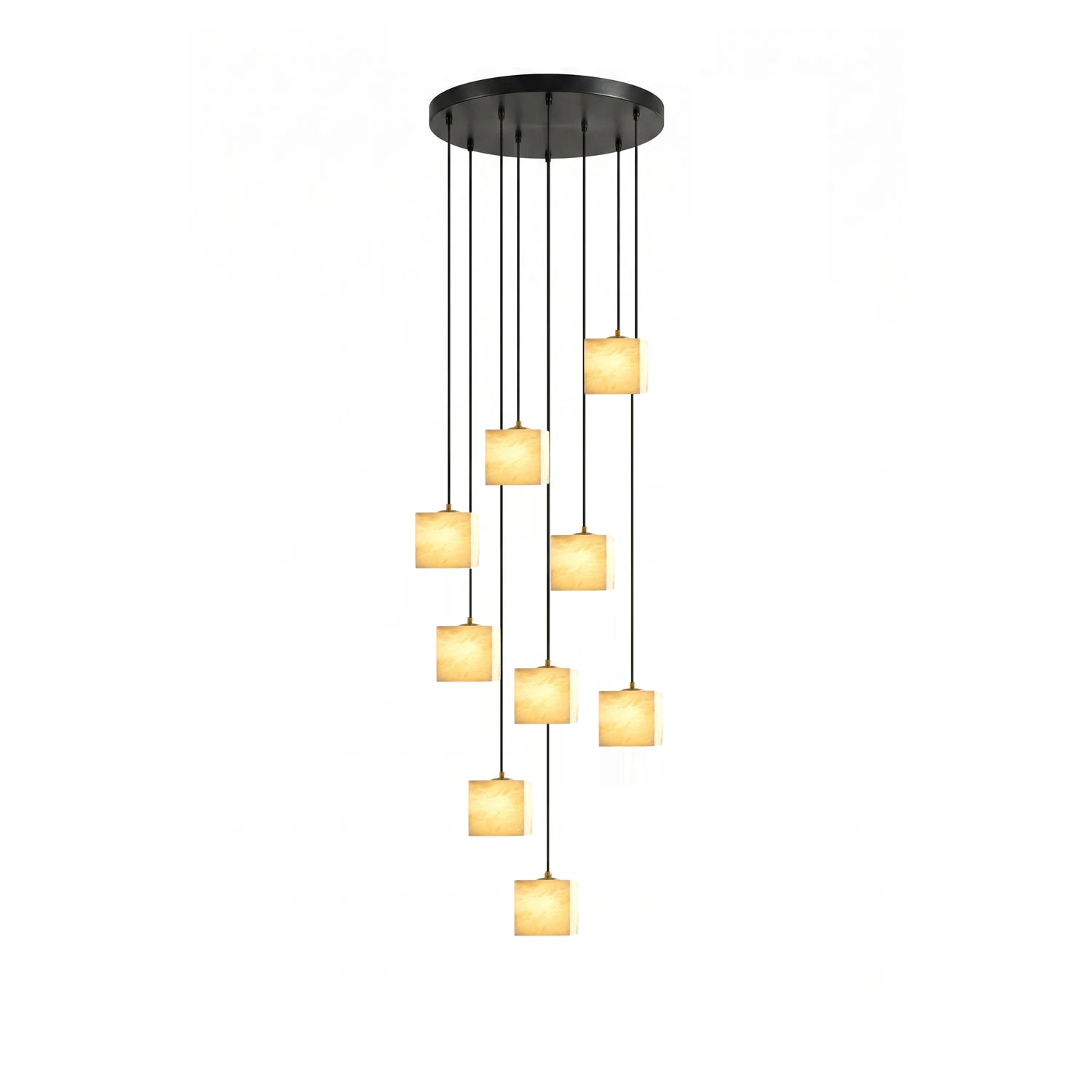 Square Alabaster Staircase Chandelier-Neutral Decor