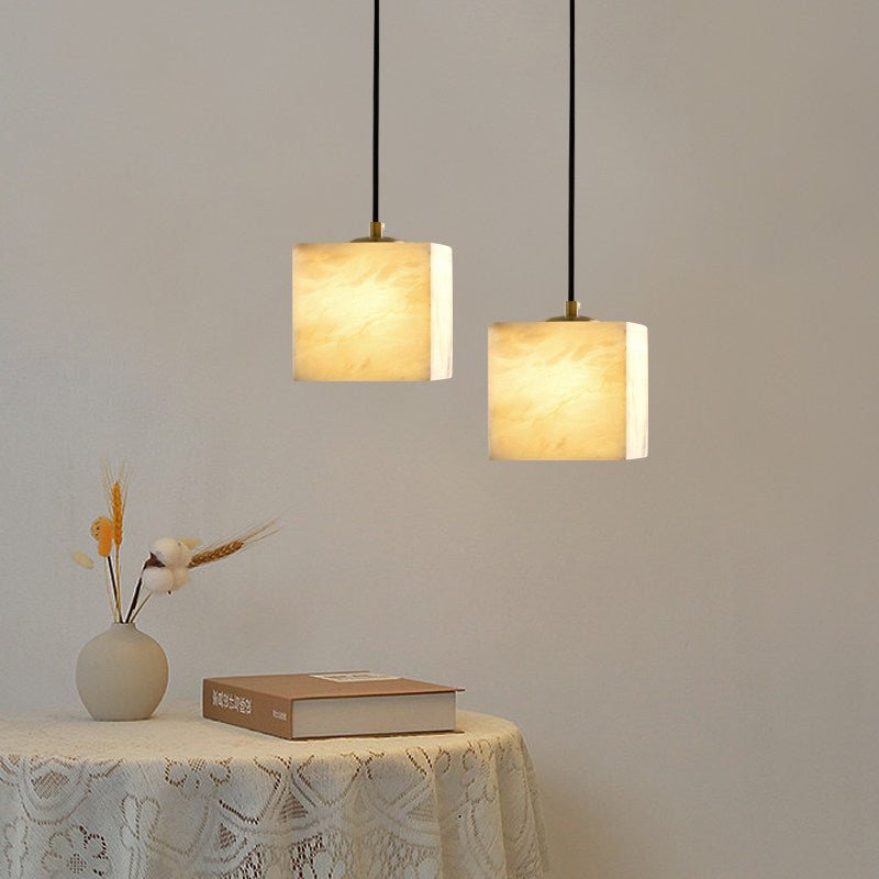 Square Alabaster Staircase Chandelier-Neutral Decor