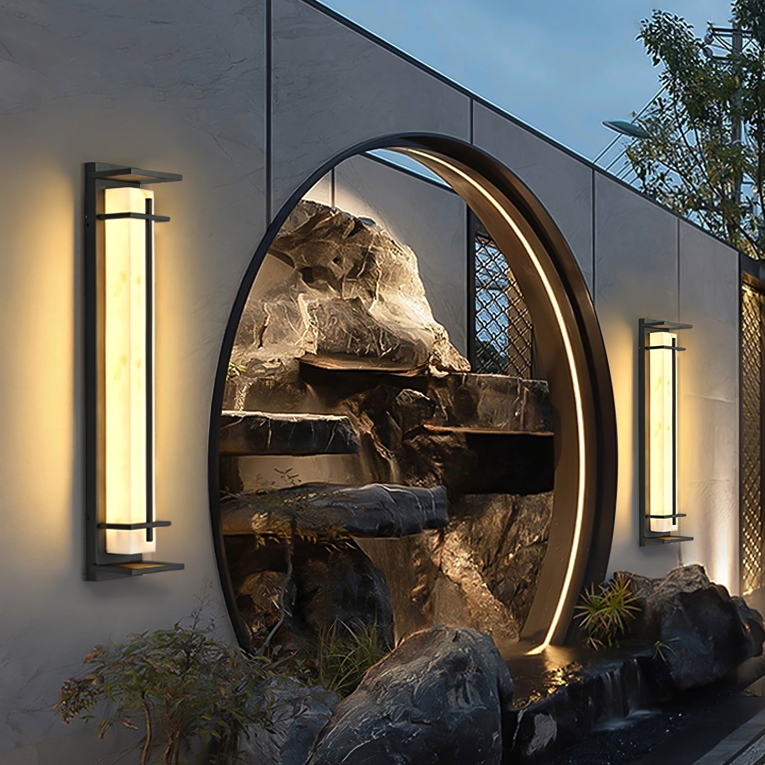 Ray Square Outdoor Wall Light Imitation Alabaster Waterproof-Neutral Decor