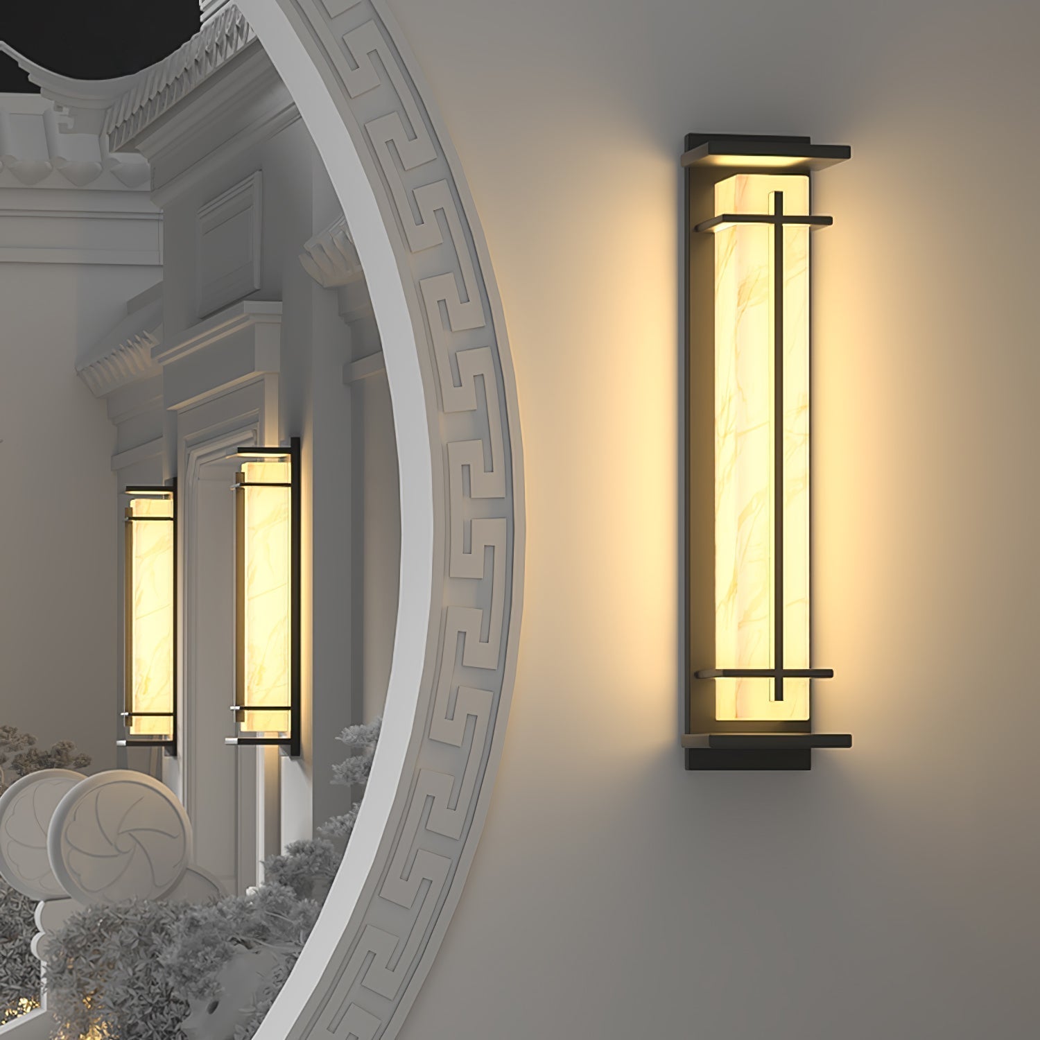 Ray Square Outdoor Wall Light Imitation Alabaster Waterproof-Neutral Decor