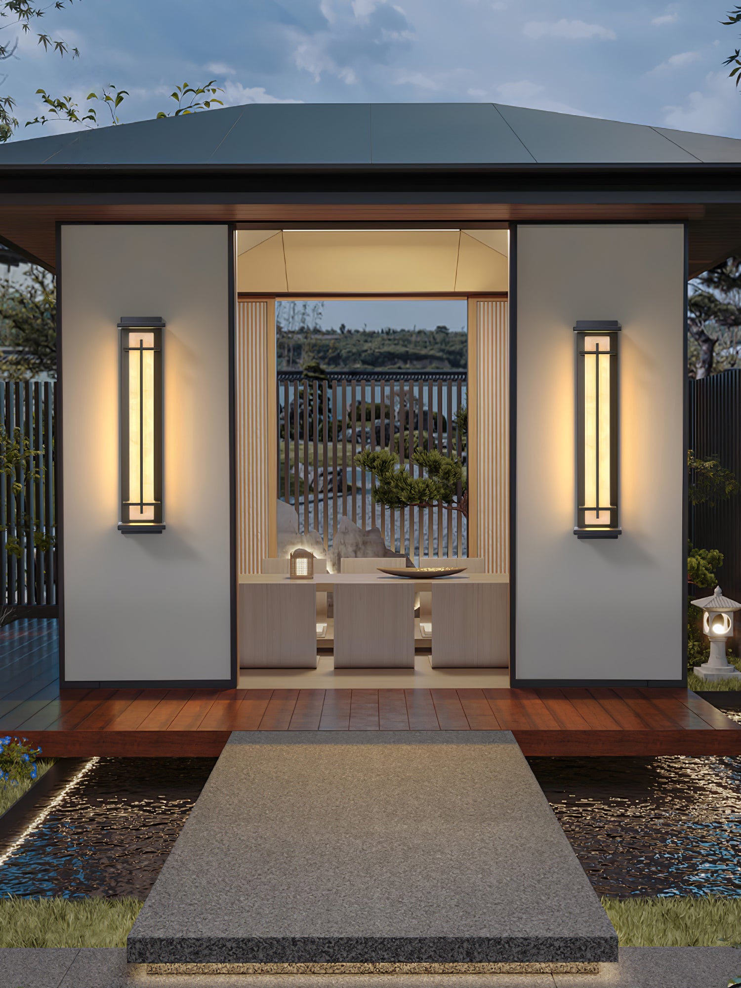 Square Outdoor Alabaster Wall Light-Neutral Decor