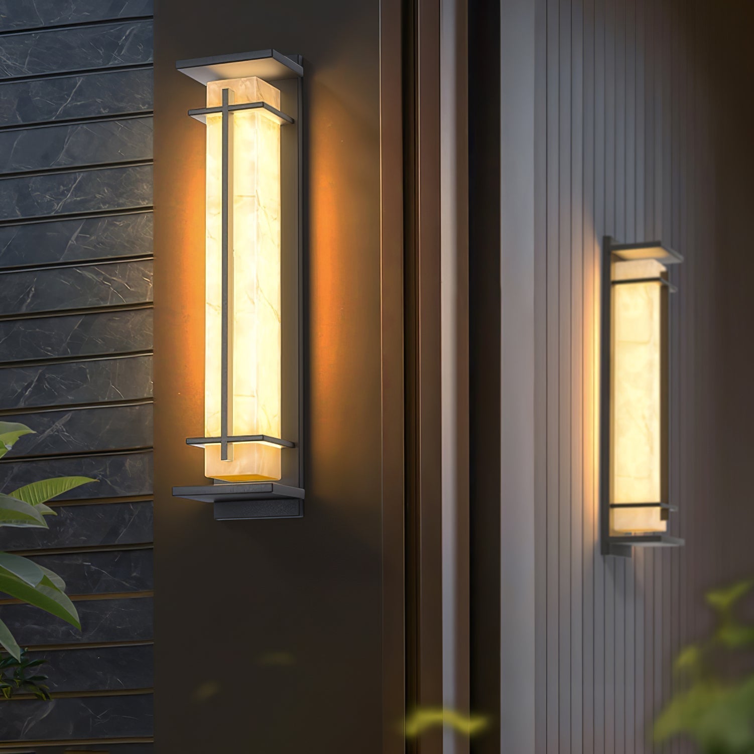 Ray Square Outdoor Wall Light Imitation Alabaster Waterproof-Neutral Decor