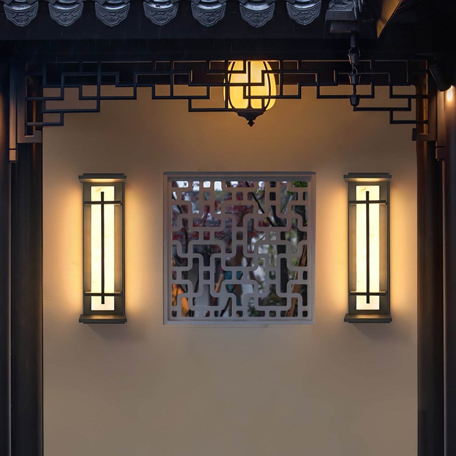 Ray Square Outdoor Wall Light Imitation Alabaster Waterproof-Neutral Decor