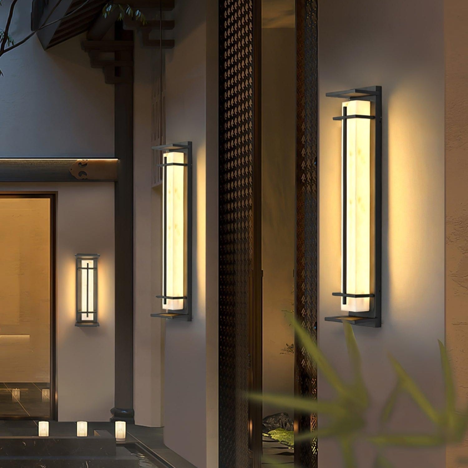 Ray Square Outdoor Wall Light Imitation Alabaster Waterproof-Neutral Decor