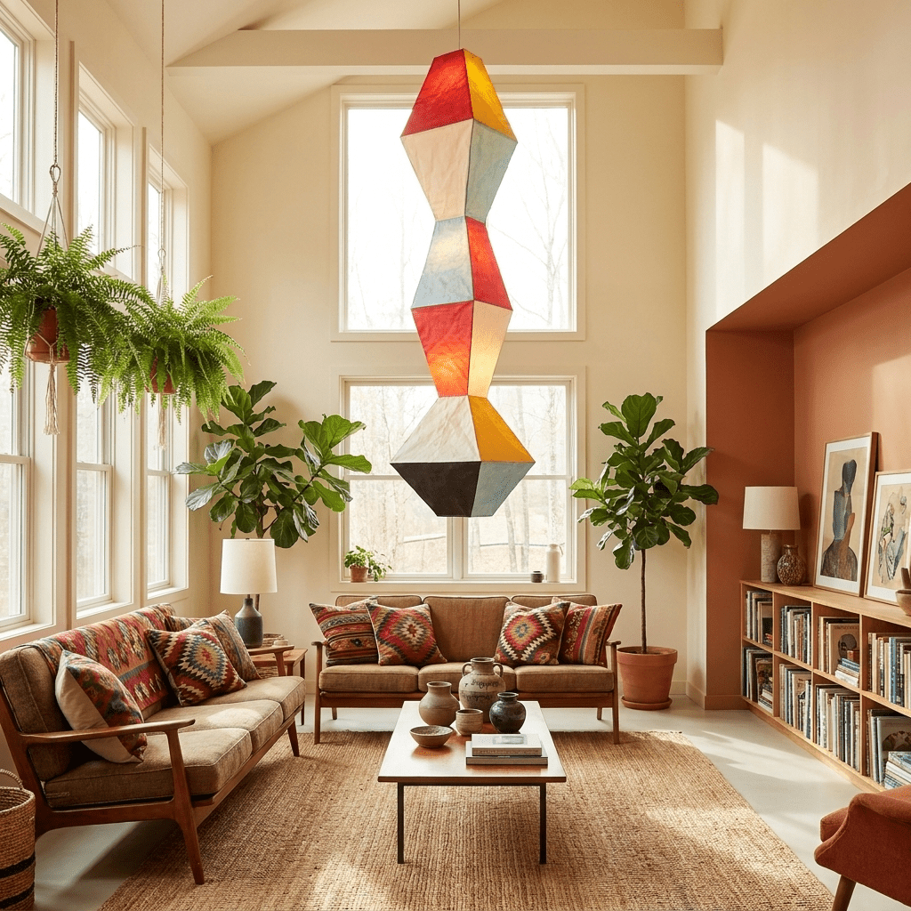 Stacked Geometric Rice Paper Pendant Lamp-Neutral Decor