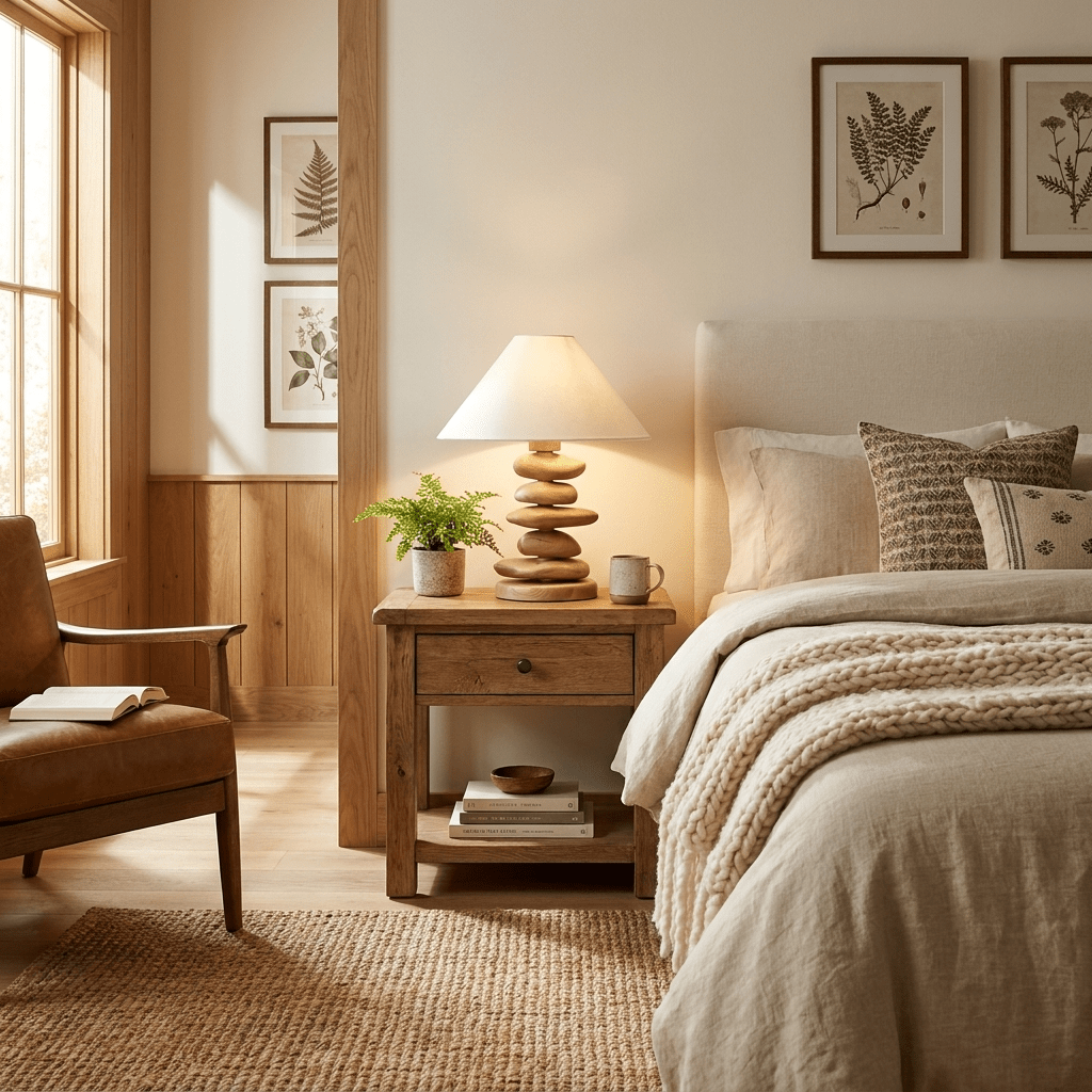 Stacked Pebble Wood Table Lamp-Neutral Decor