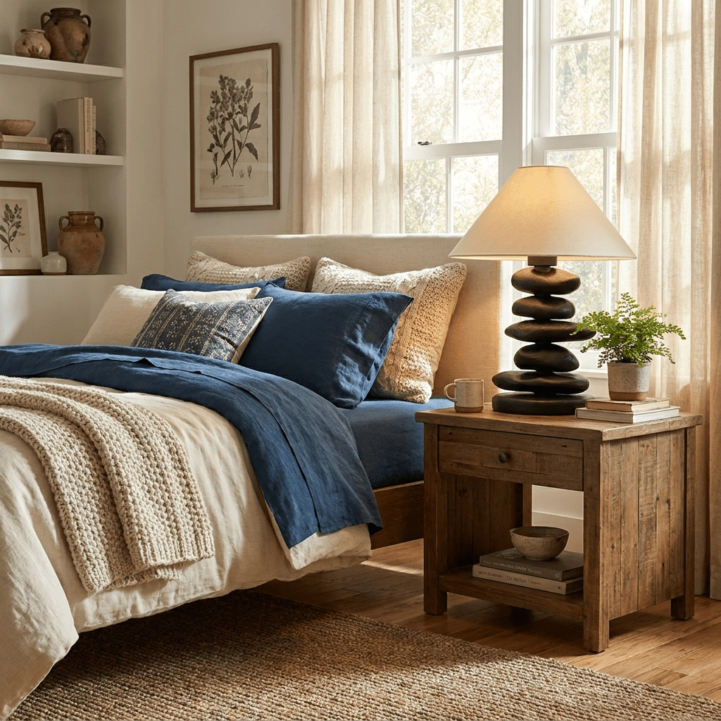 Stacked Pebble Wood Table Lamp-Neutral Decor