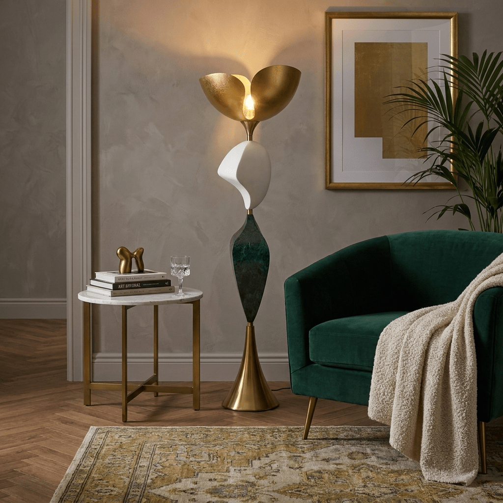 Stacked Sculptural Floor Lamp-Neutral Decor