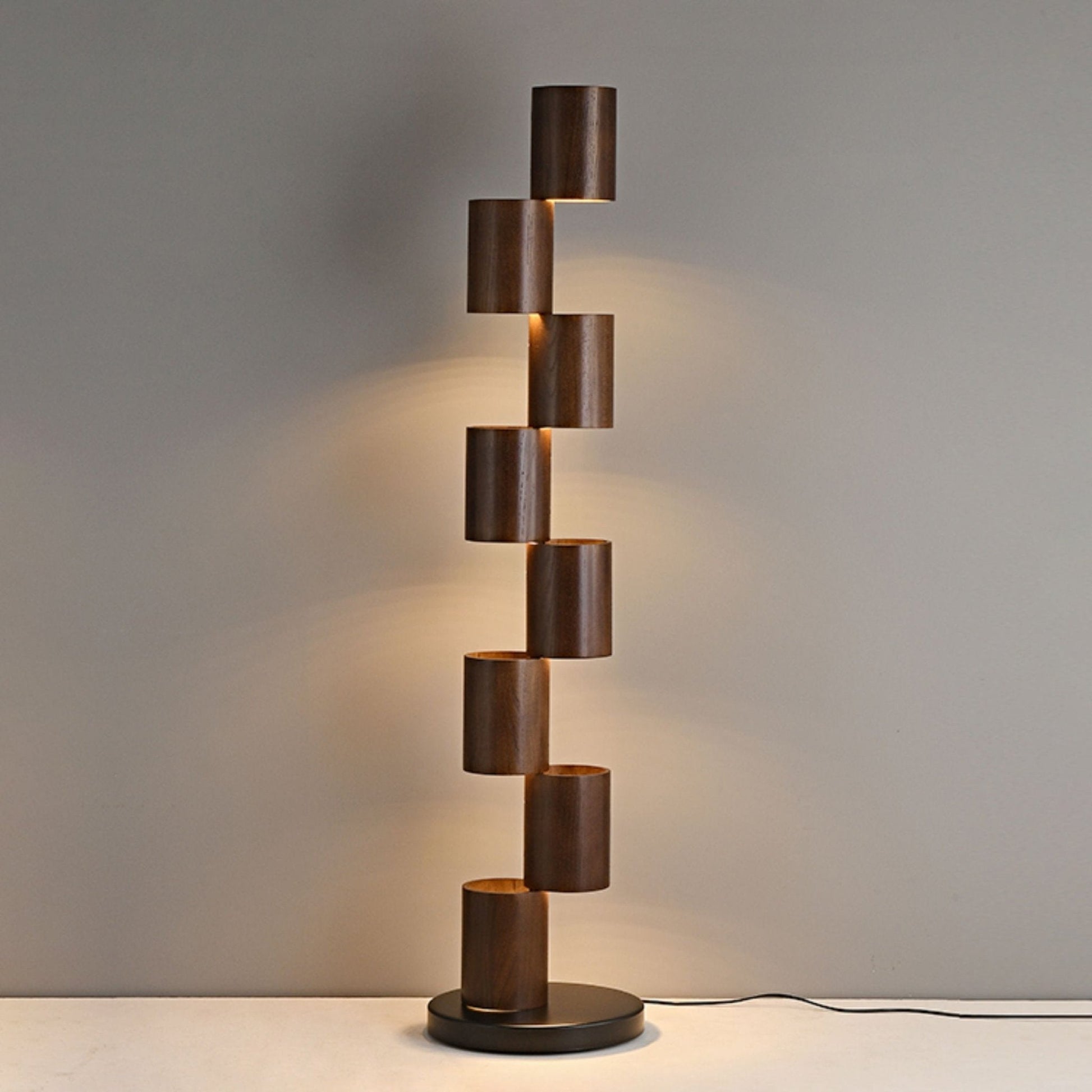 Aris Stacked Wood Tower Floor Lamp-Neutral Decor