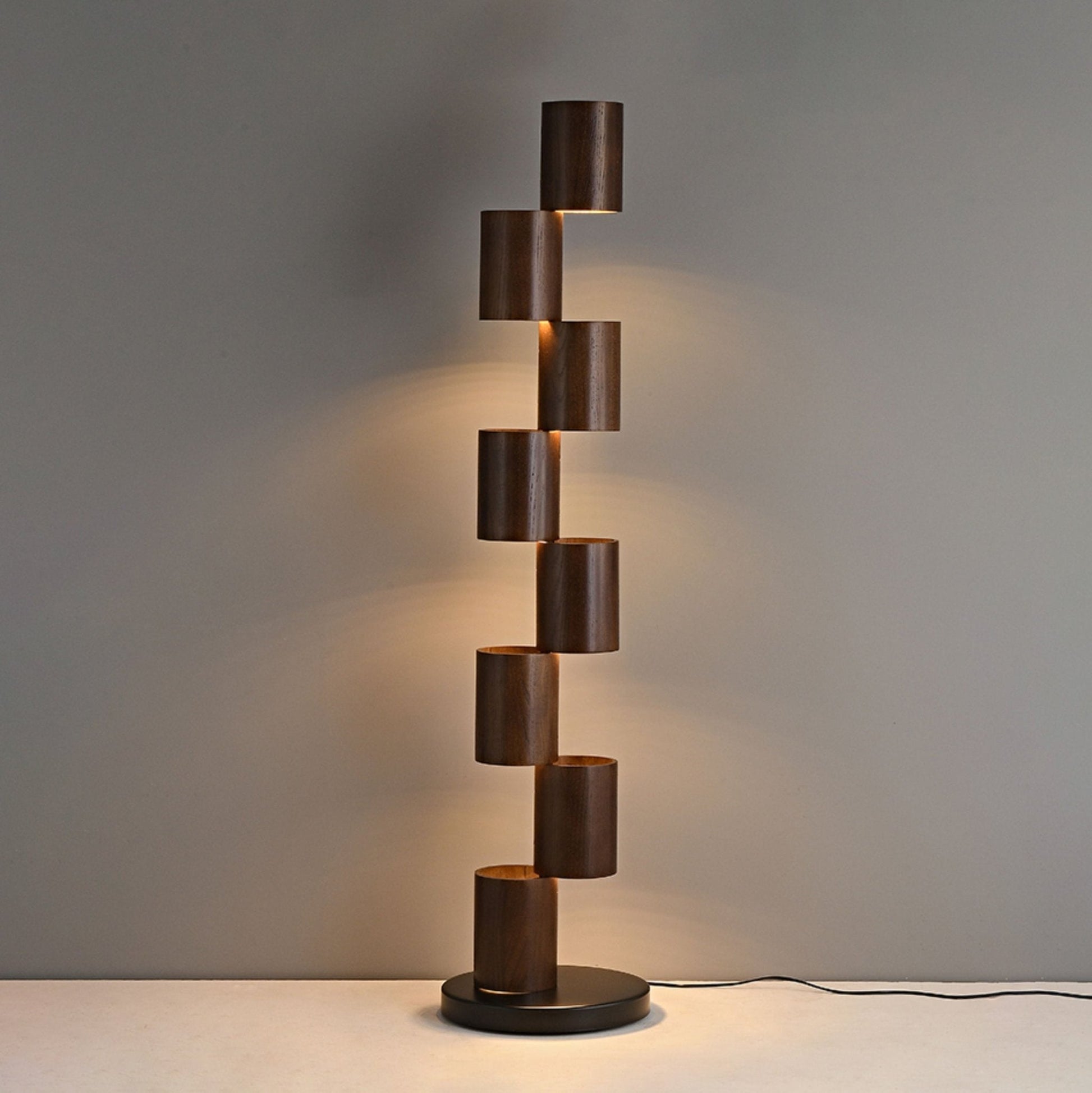 Aris Stacked Wood Tower Floor Lamp-Neutral Decor